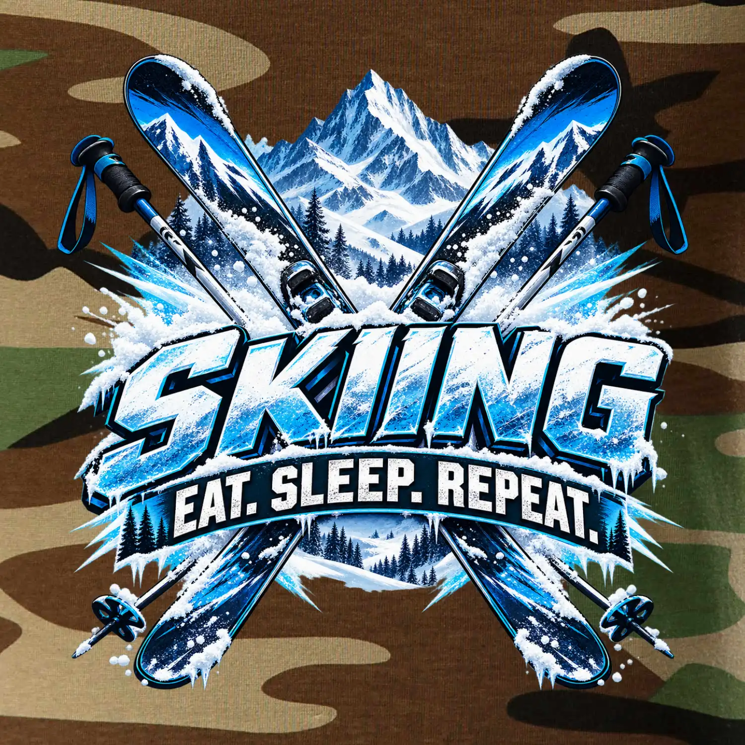 Sjezdové lyže v horách eat sleep repeat