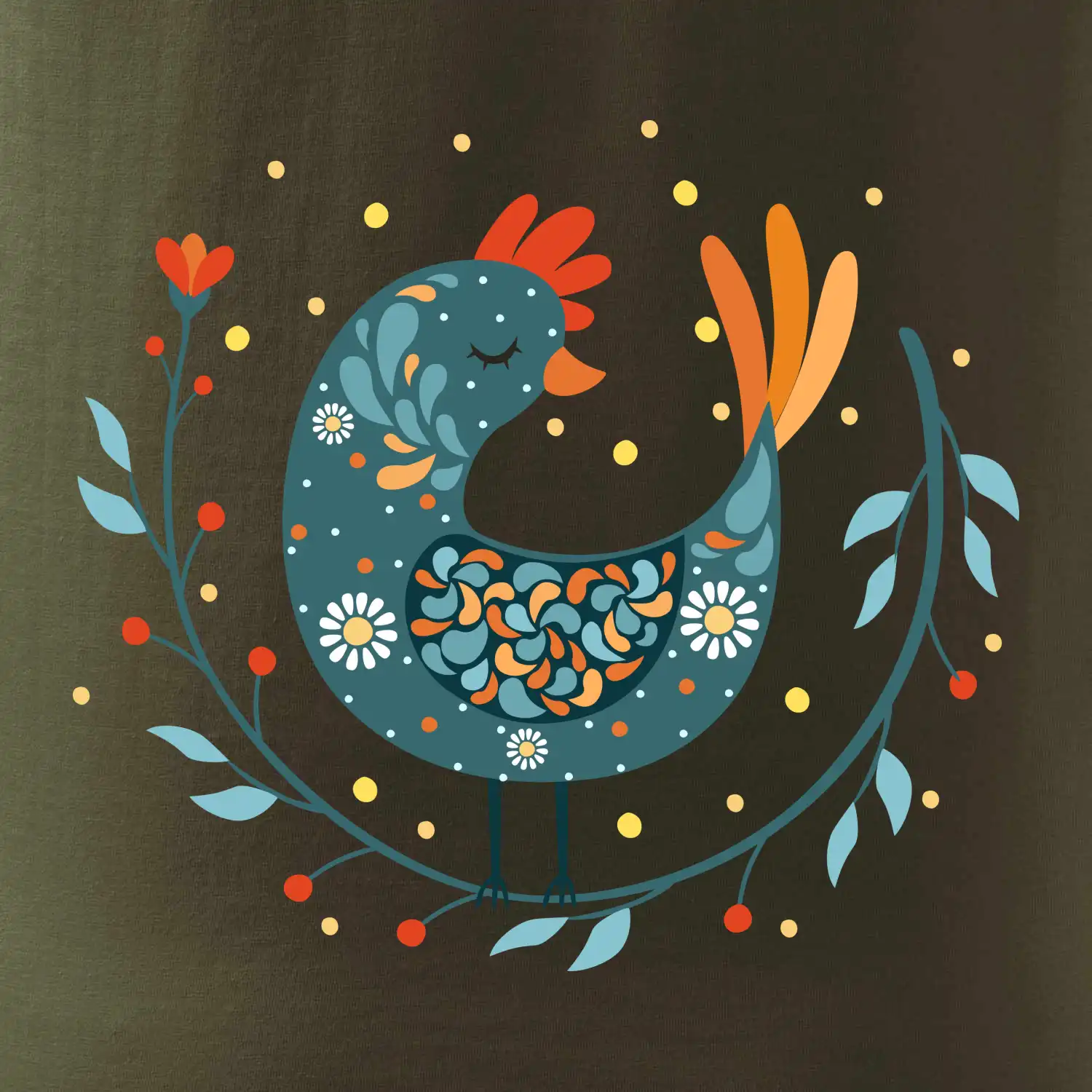 Folklor - slepice s kopretinou