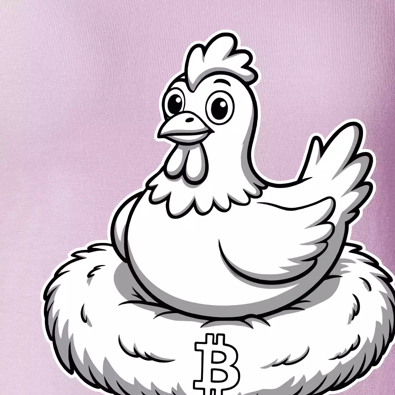 Kuře sedící na bitcoinovém hnízdě