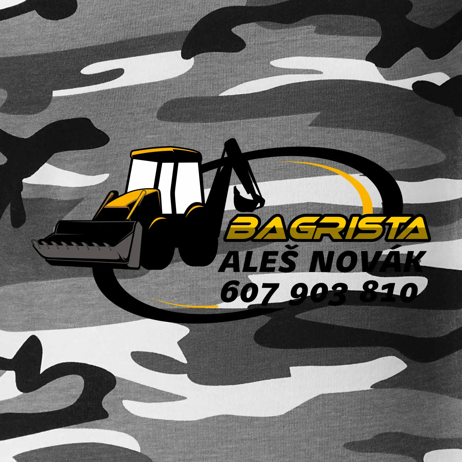 Bagrista v kruhu - vlastní nápis