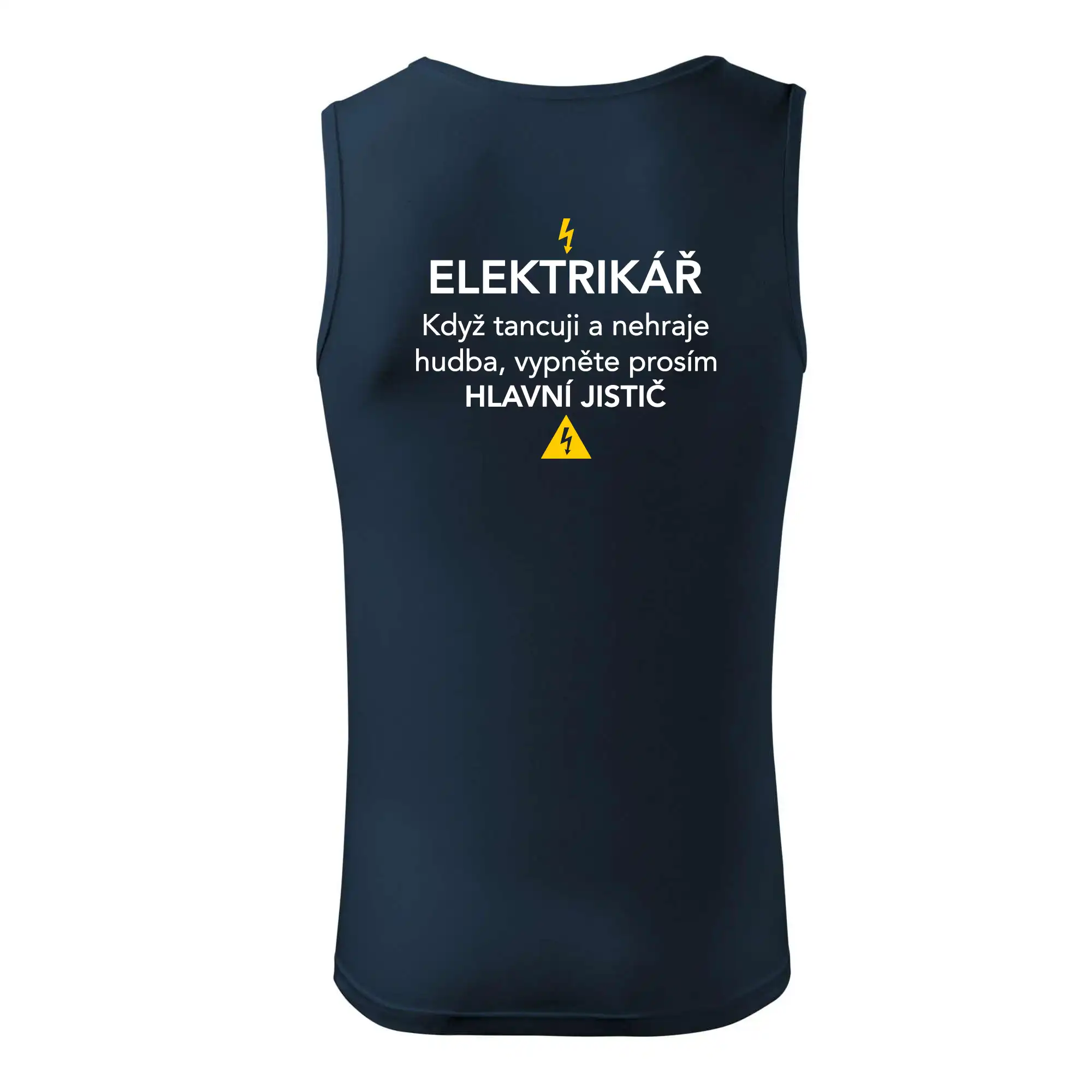 Elektrikář - hlavní jistič - Nápis na zádech