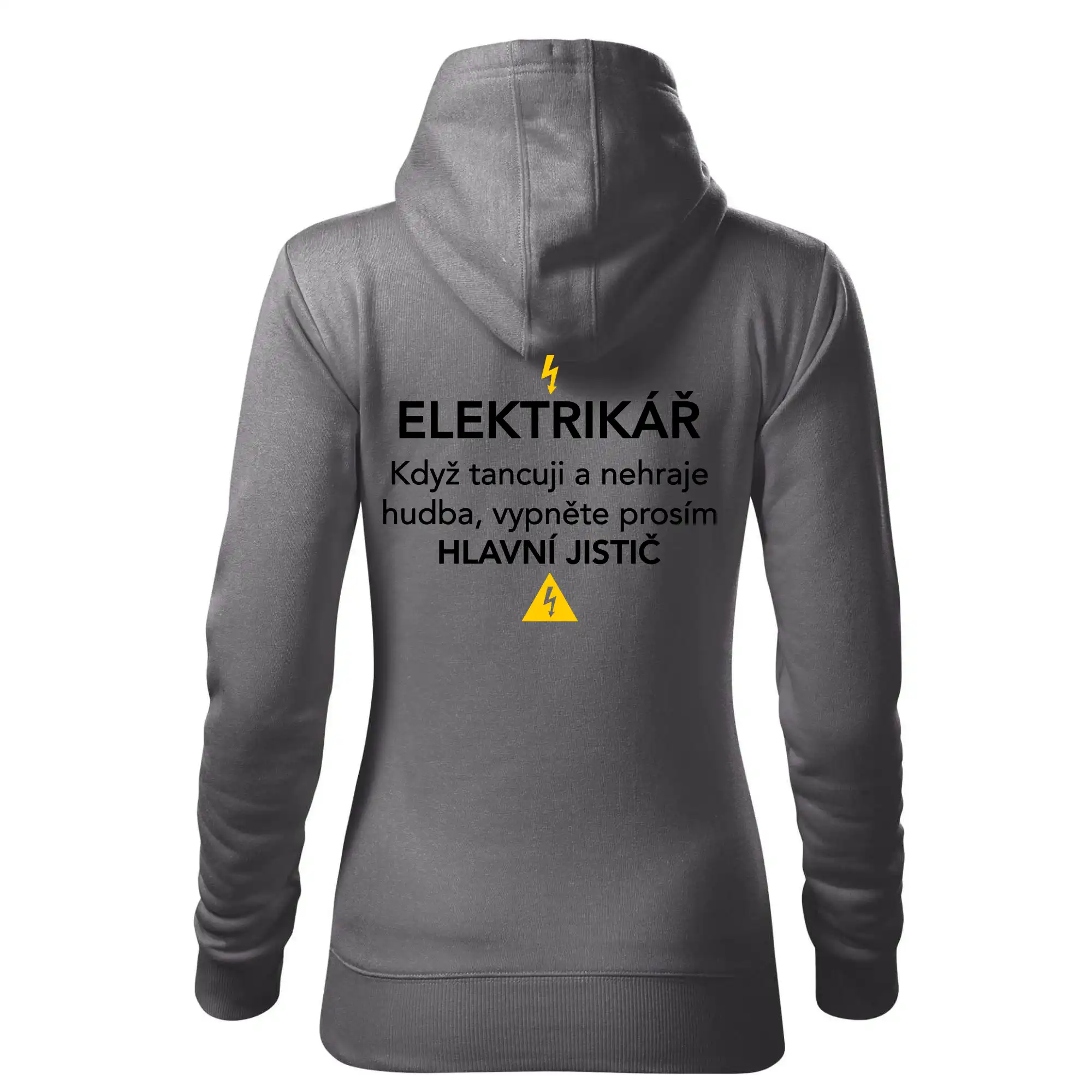 Elektrikář - hlavní jistič - Nápis na zádech