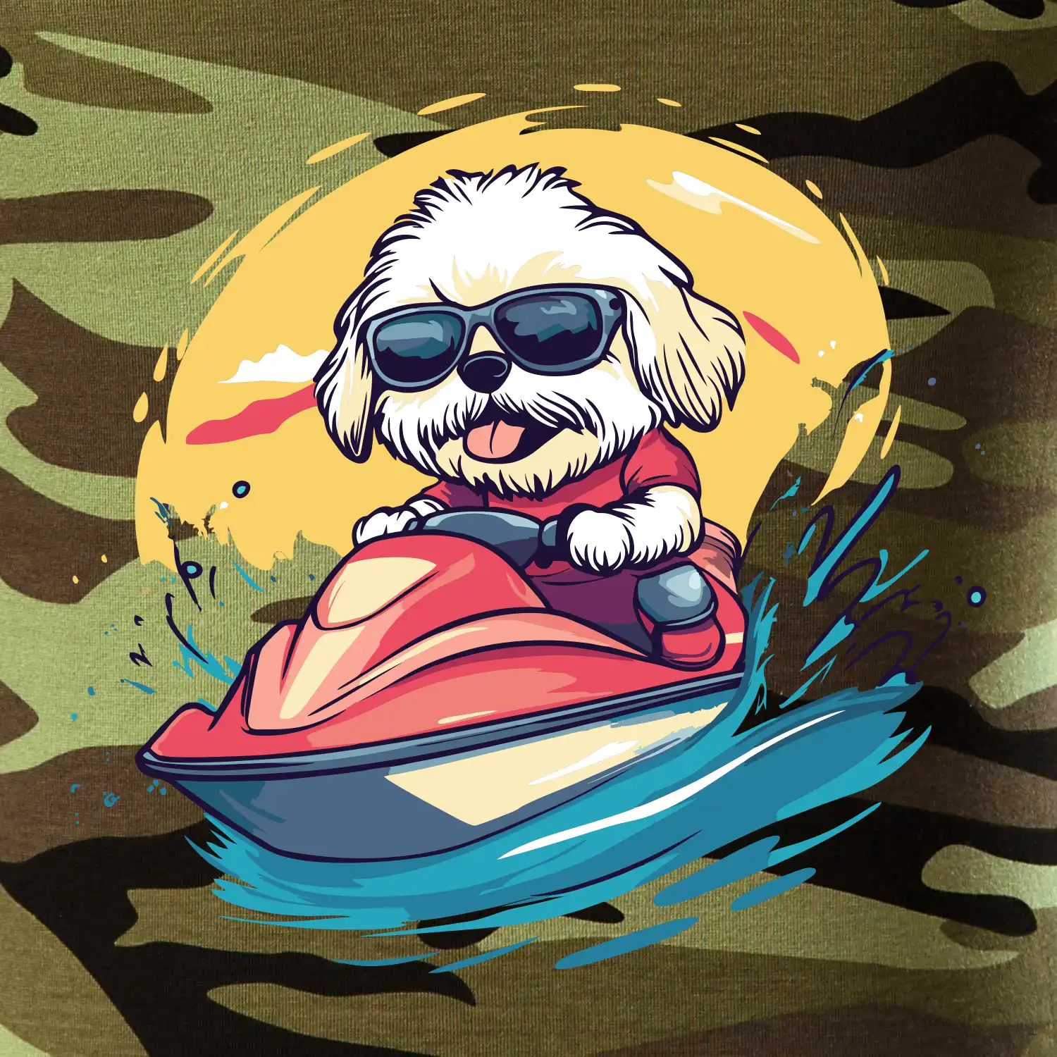 Lhasa Apso na vodním skútru