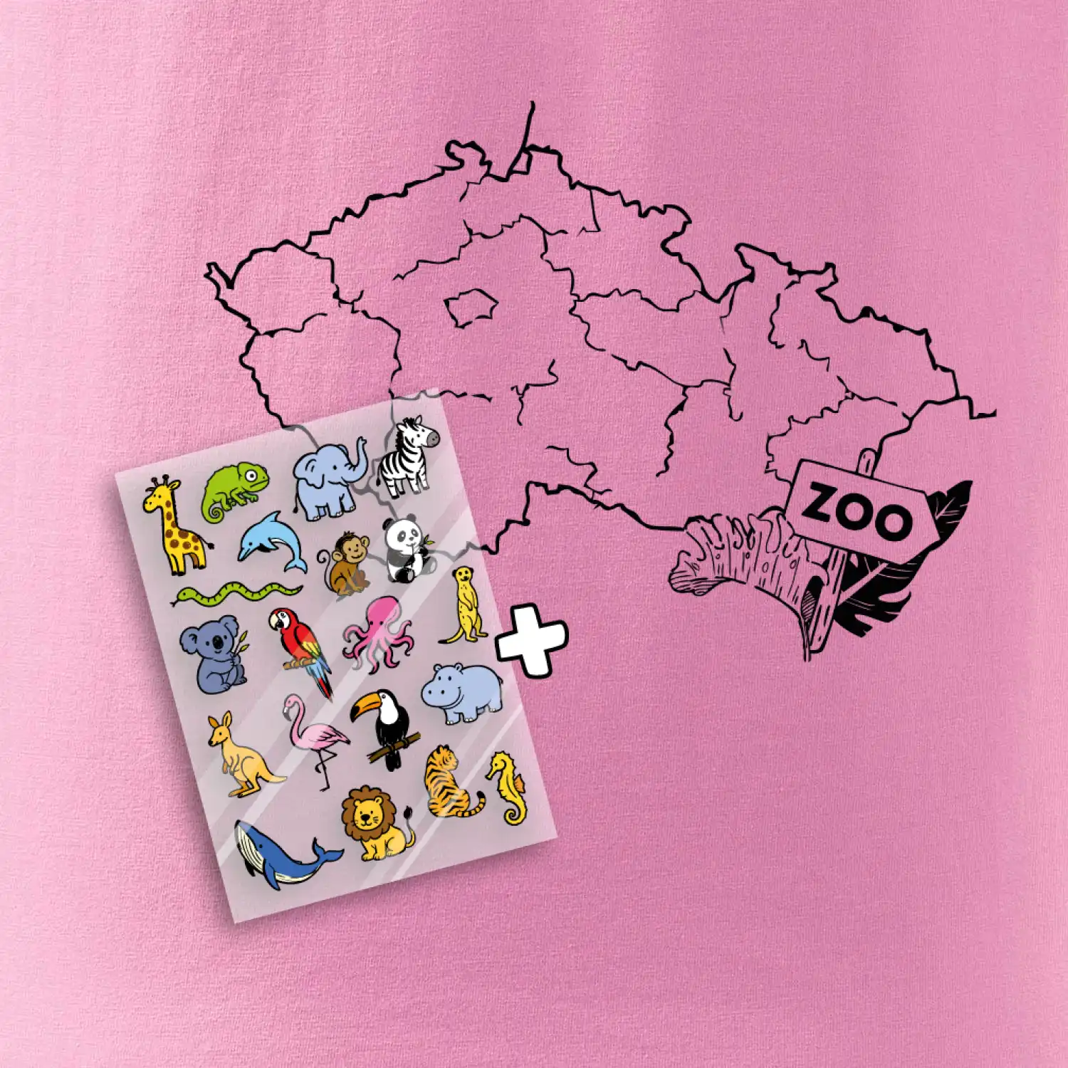 Tričko s mapou + ZOO nažehlovačky