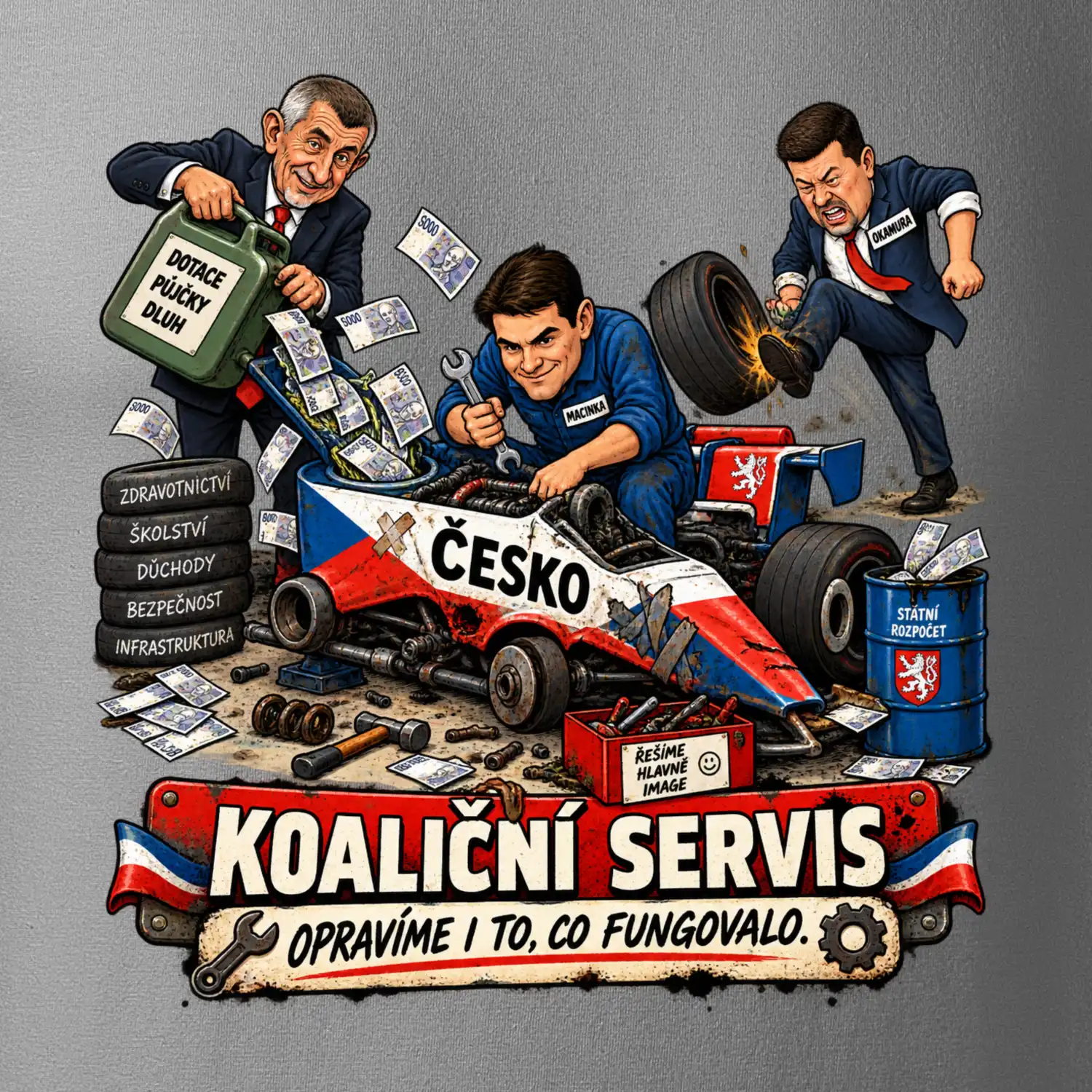 Macinka opravuje závodní auto ČESKO