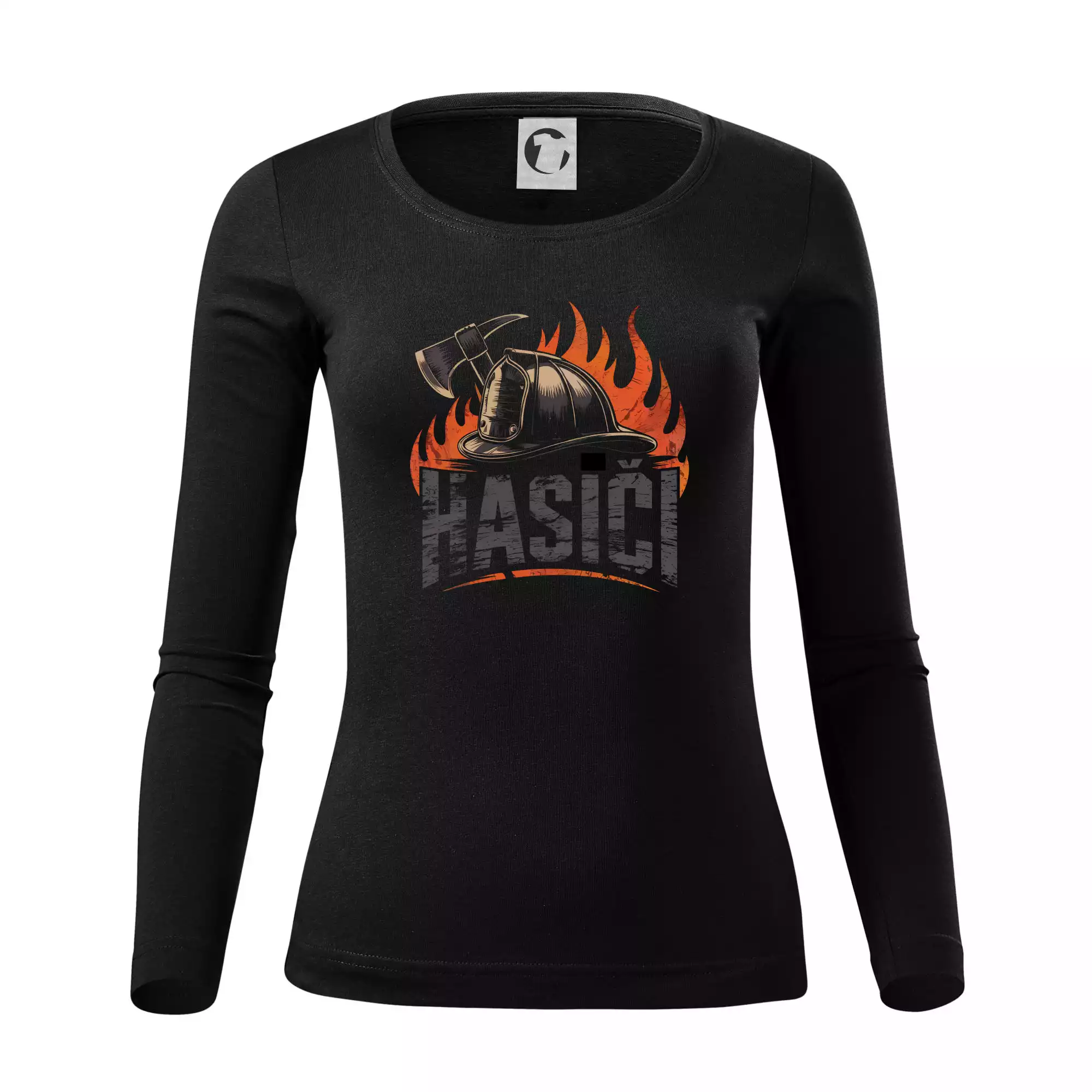 Nápis Hasiči, helma a oheň