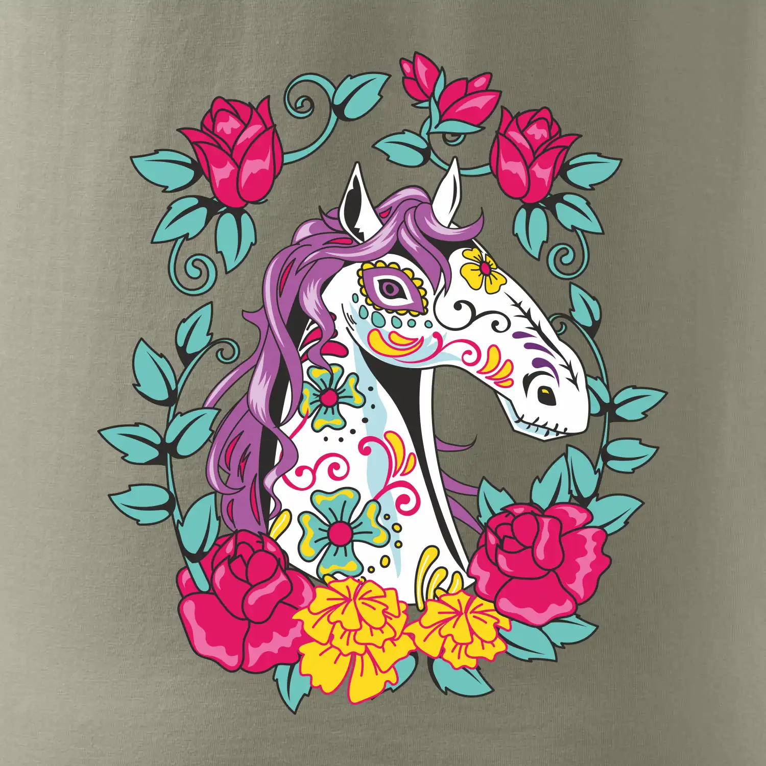 Kůň barevný s květinami