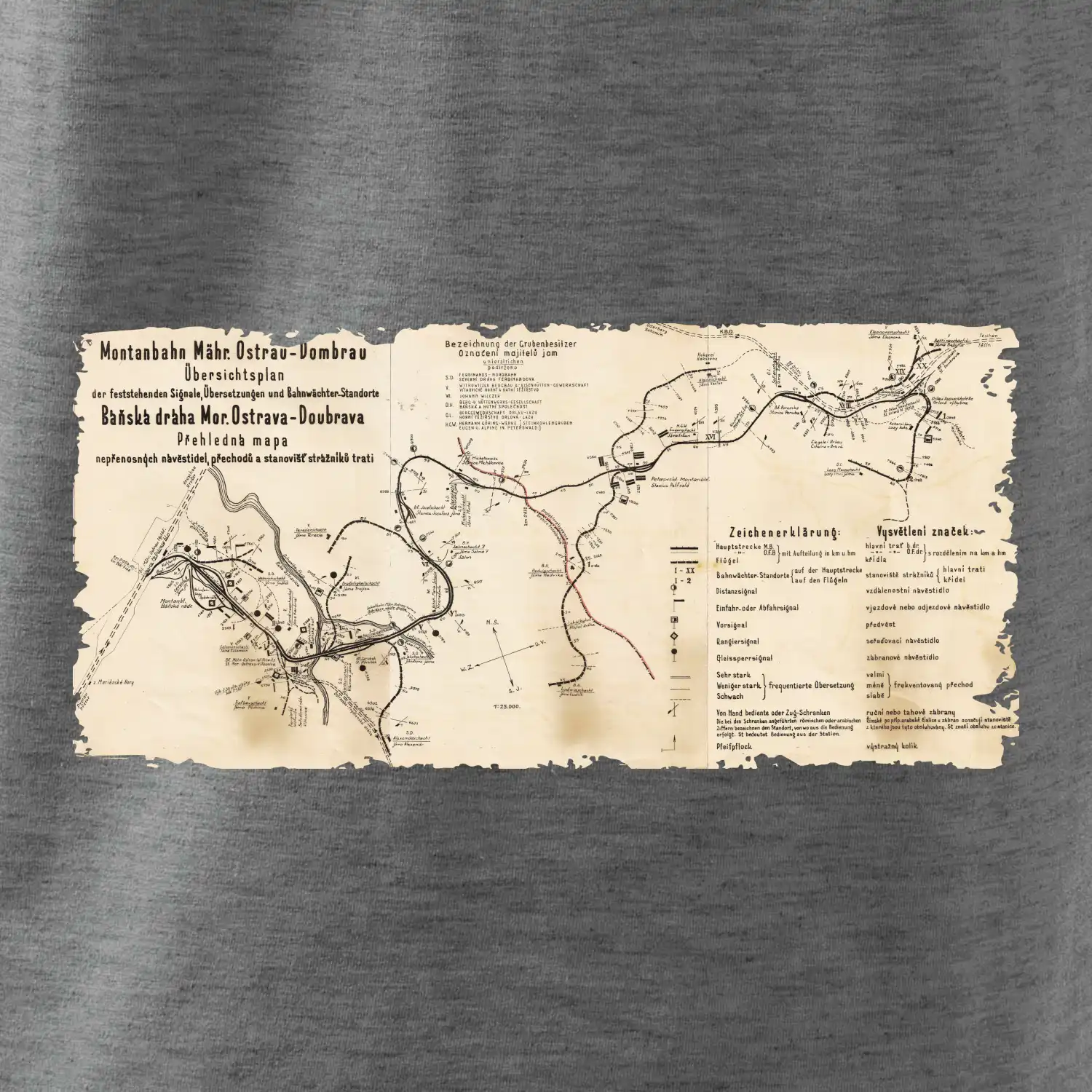 Mapa Báňské dráhy z Moravské Ostravy do Doubravy