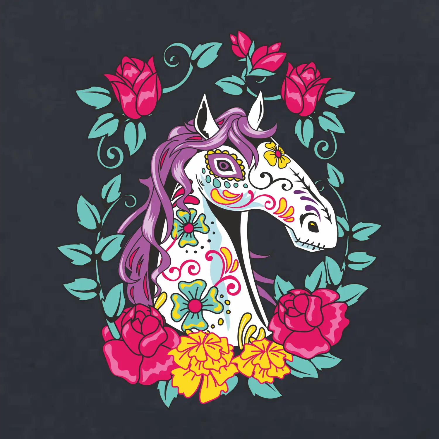 Kůň barevný s květinami