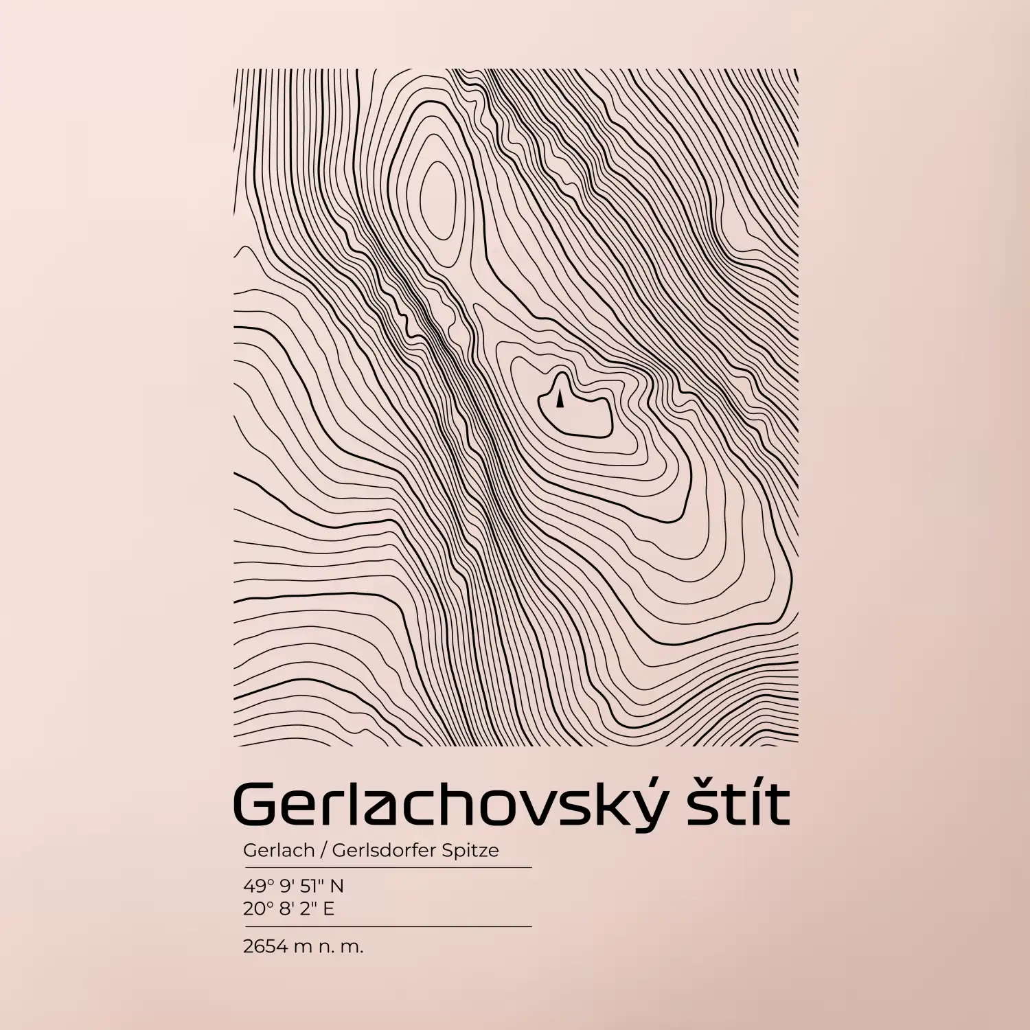 Gerlachovský štít - vrstevnice v obdélníku