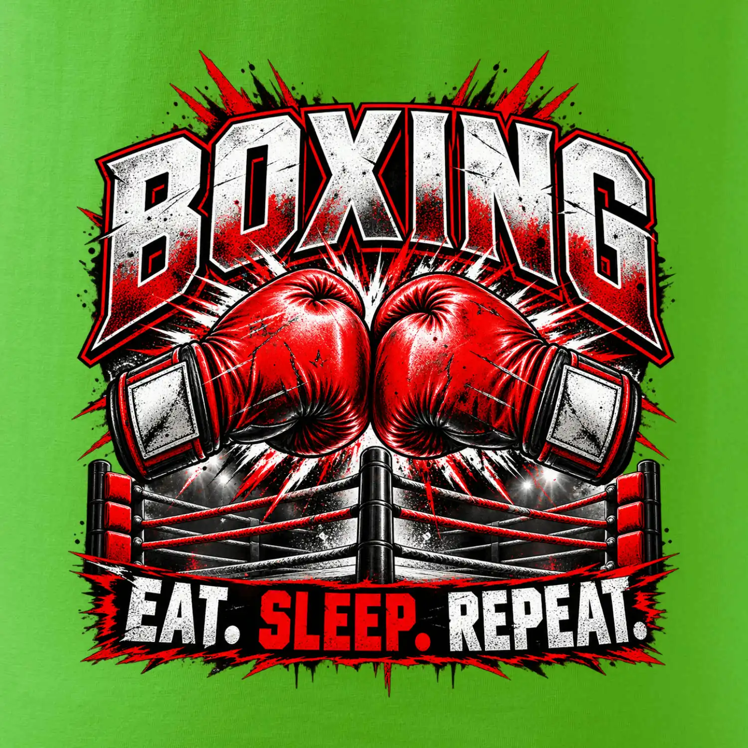Boxerské rukavice v ringu eat sleep repeat
