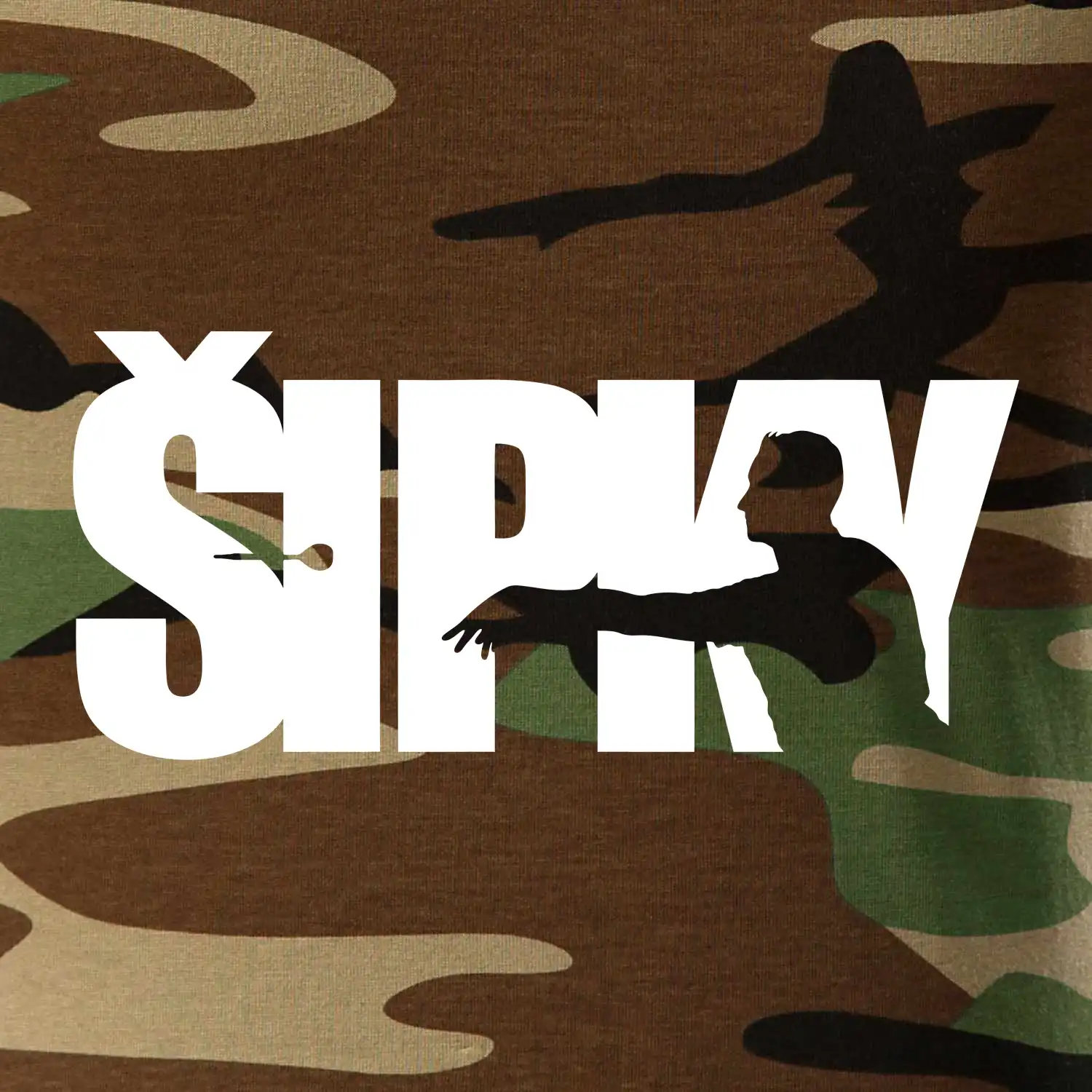 Šipky - nápis se šipkařem