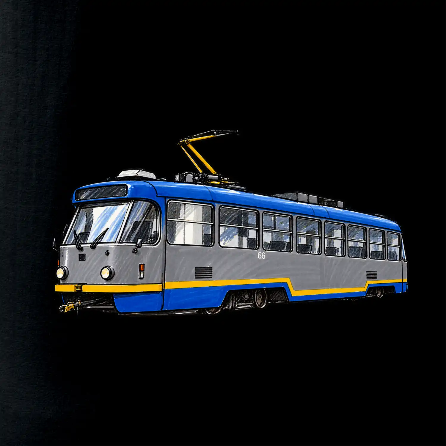 T3R SLF modrošedá kresba fixem