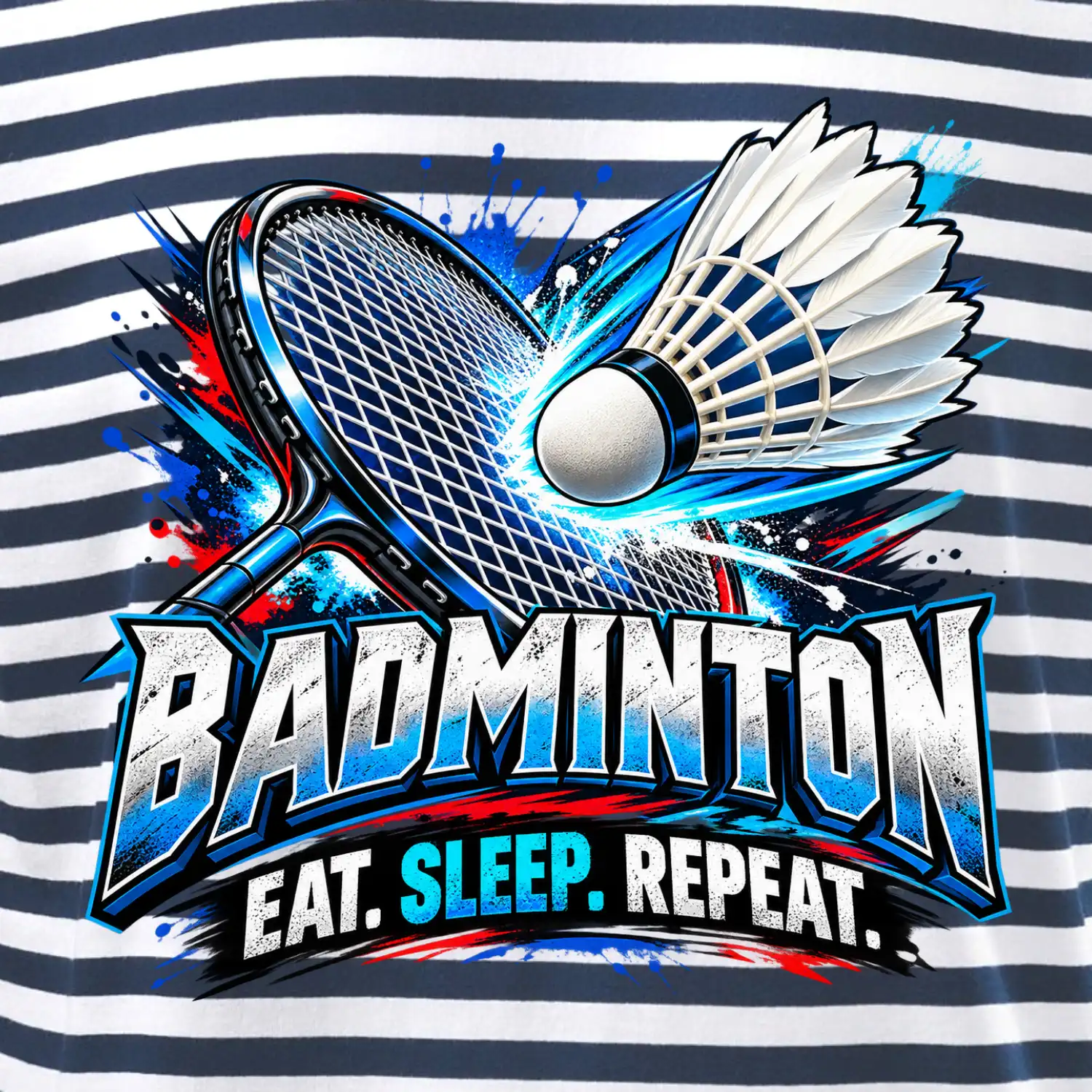 Badmintonová raketa s košíčkem eat sleep repeat