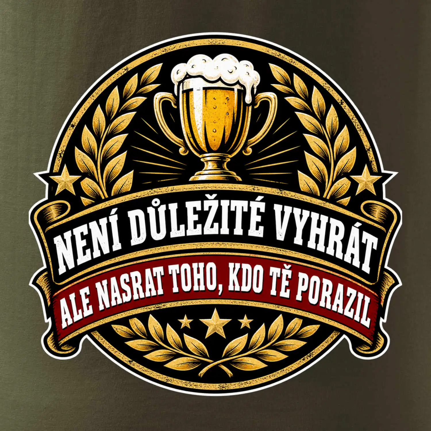 Není důležité vyhrát - pivní pohár a zlatý vavřín