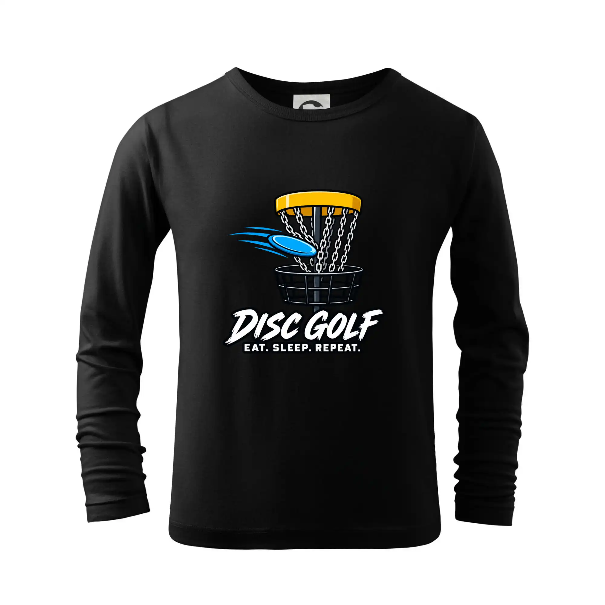 Discgolfový koš s letícím diskem eat sleep repeat
