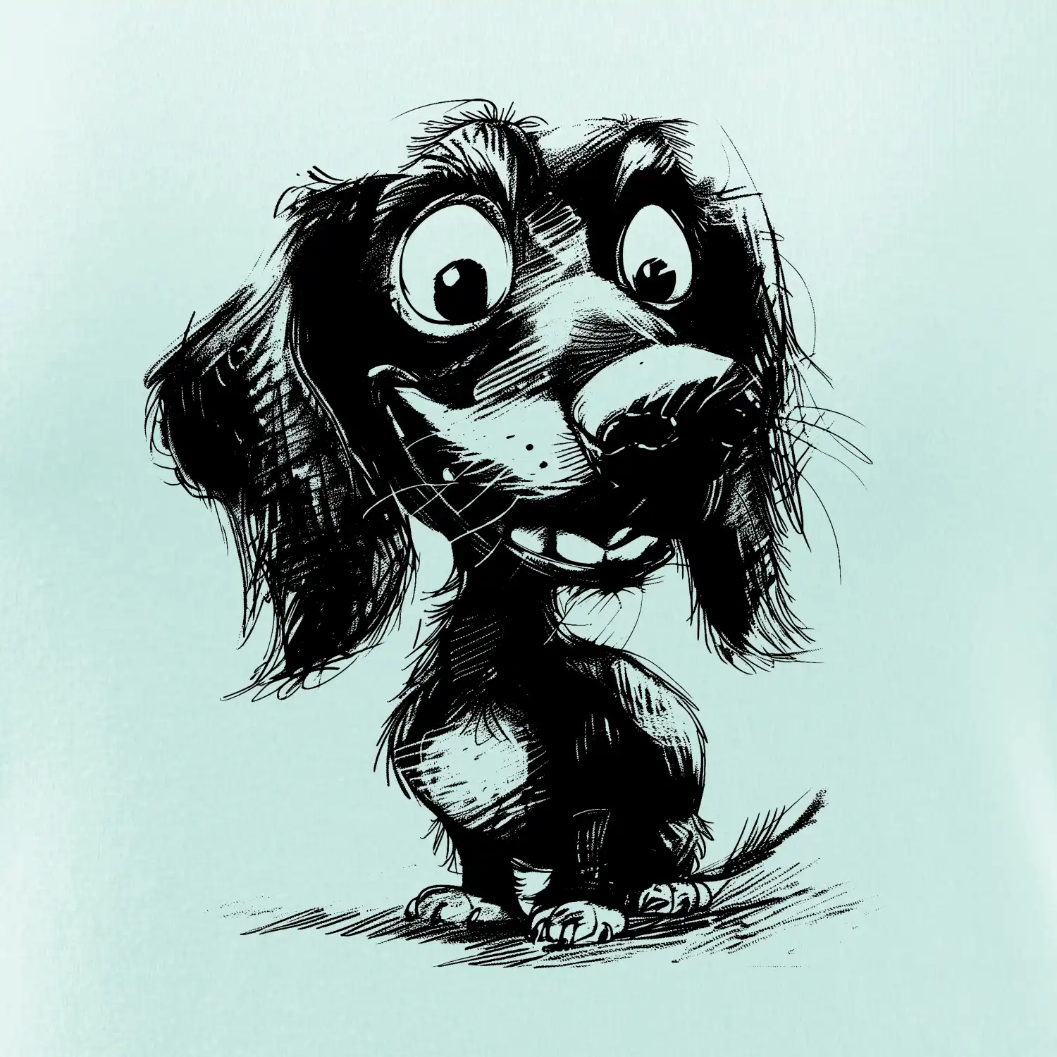 Černobílá karikatura jezevčík