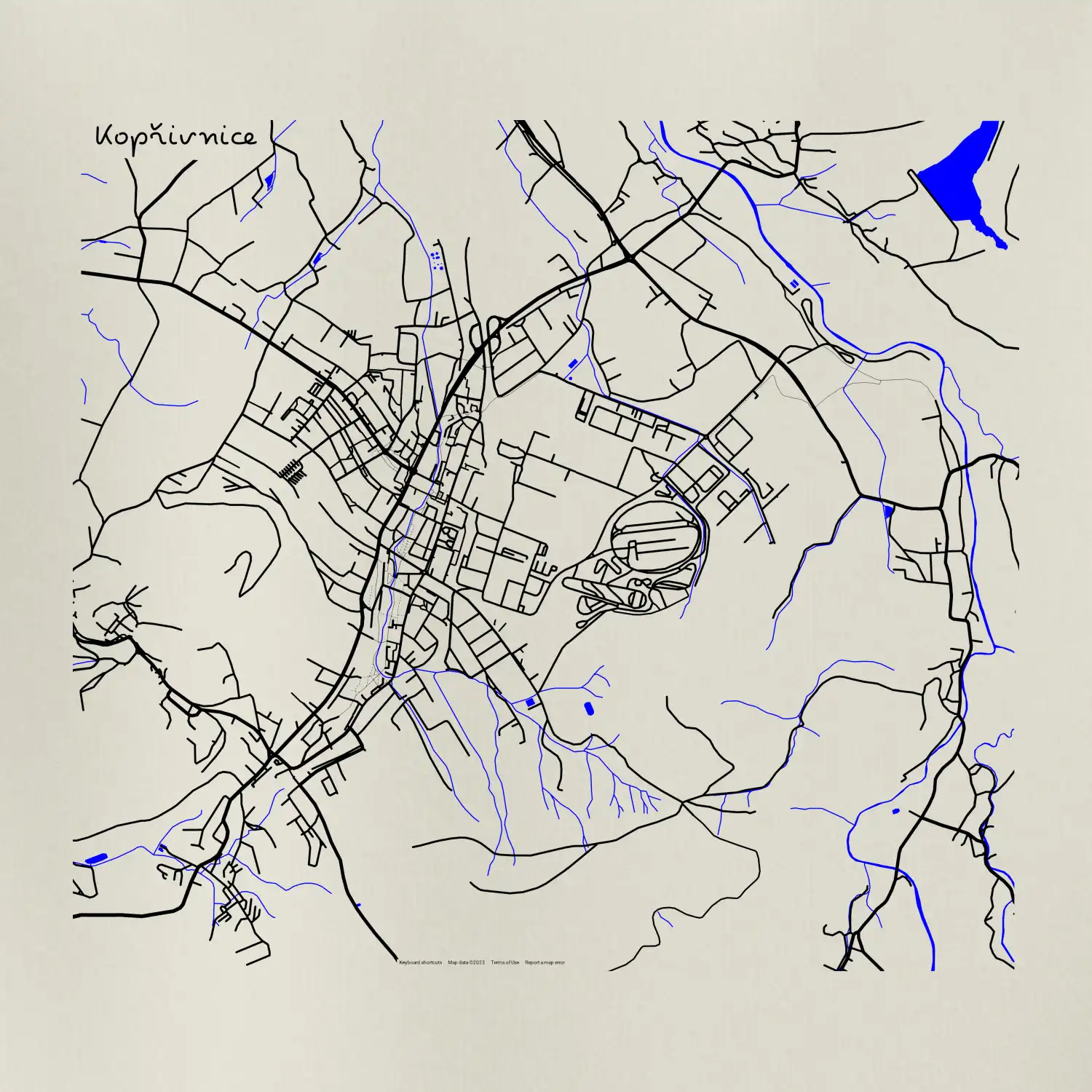 Kopřivnice - Mapa s vodními toky