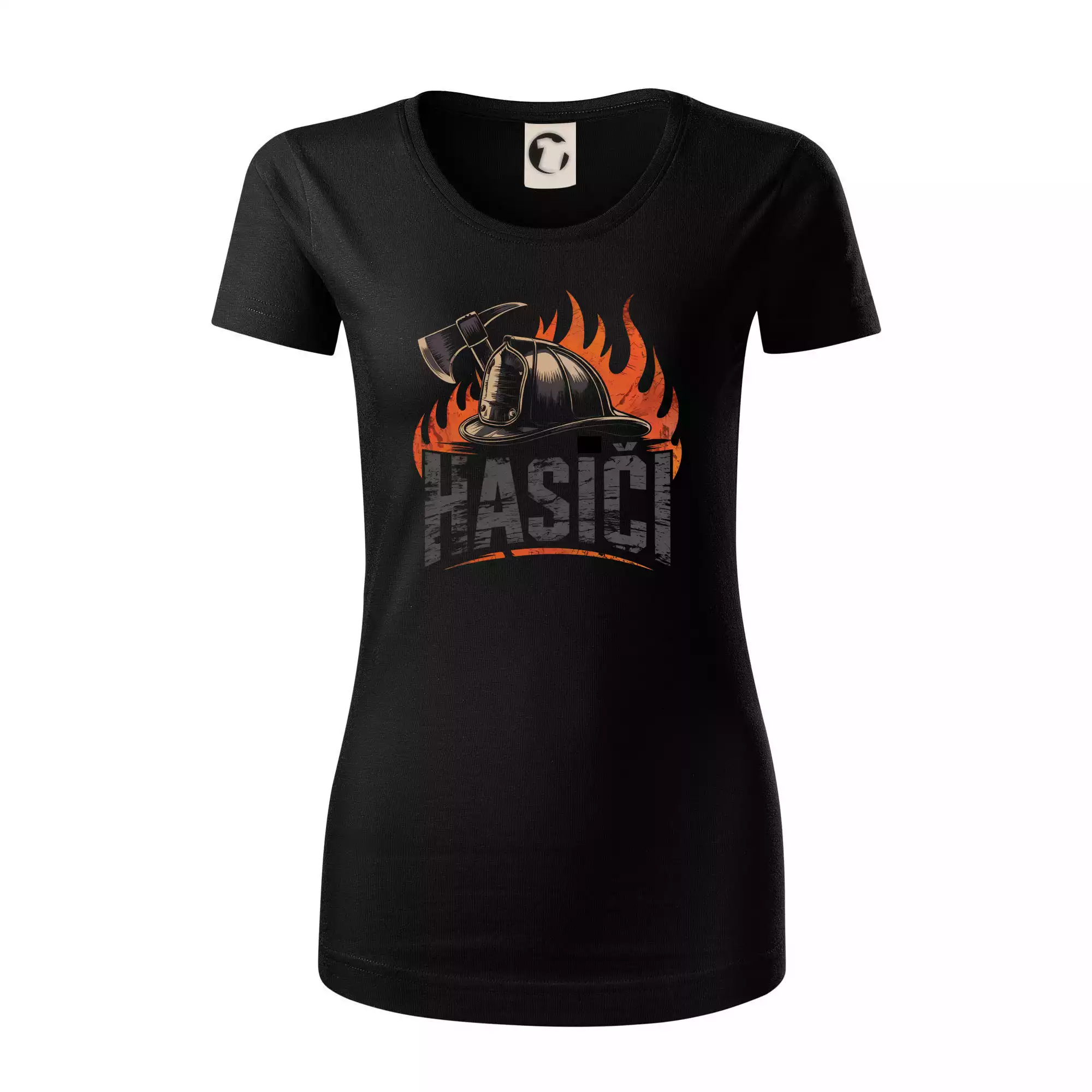 Nápis Hasiči, helma a oheň