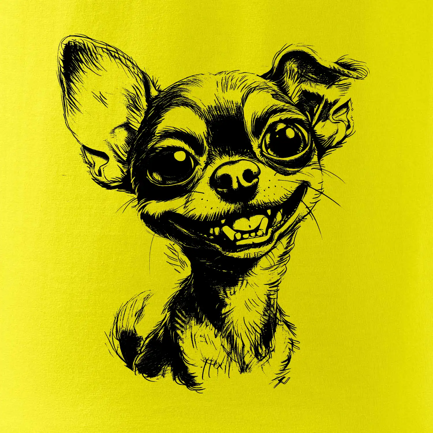 Černobílá karikatura čivava