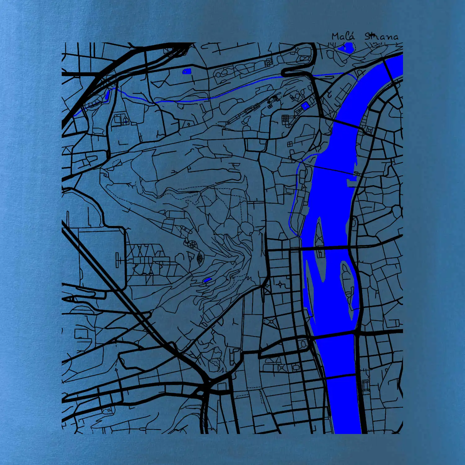 Praha Malá Strana - Mapa s vodními toky