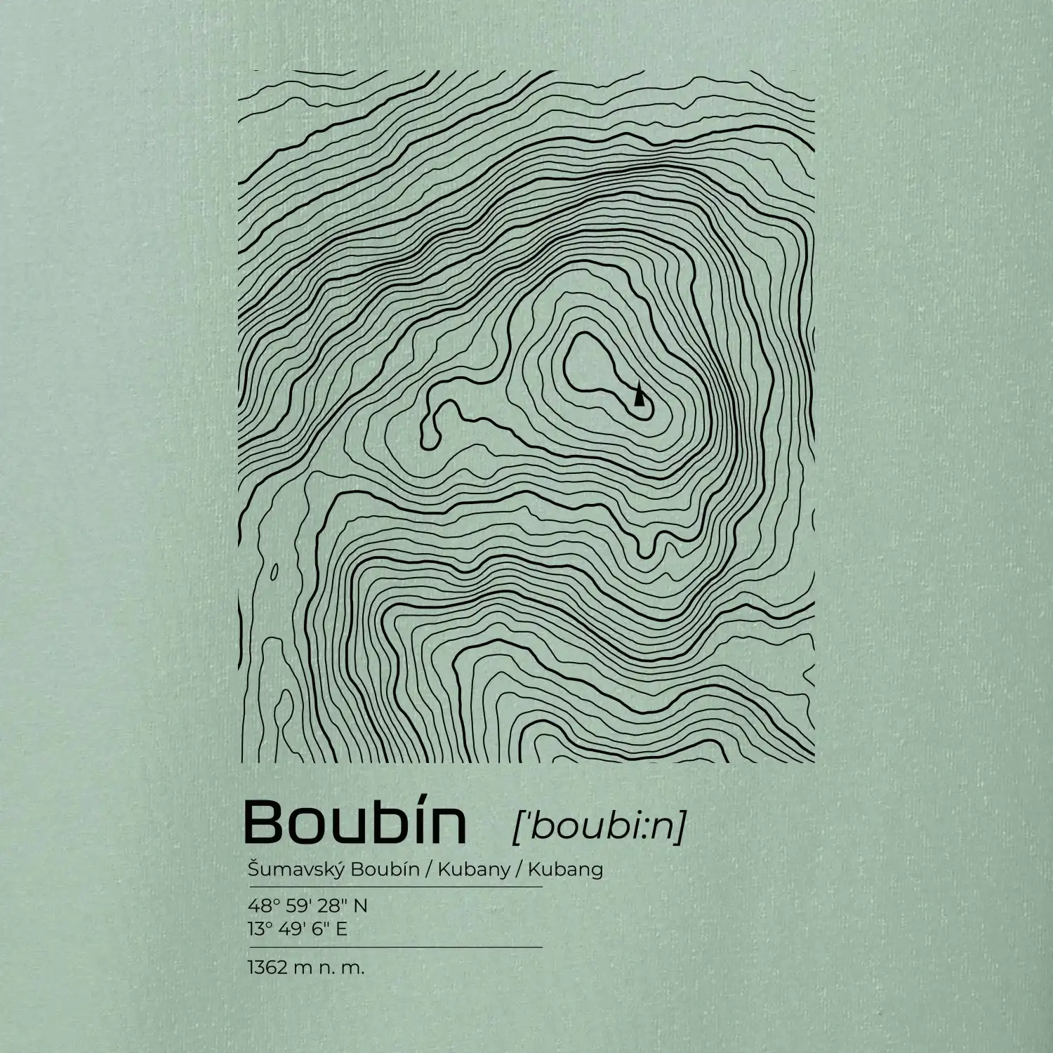 Boubín - vrstevnice v obdélníku