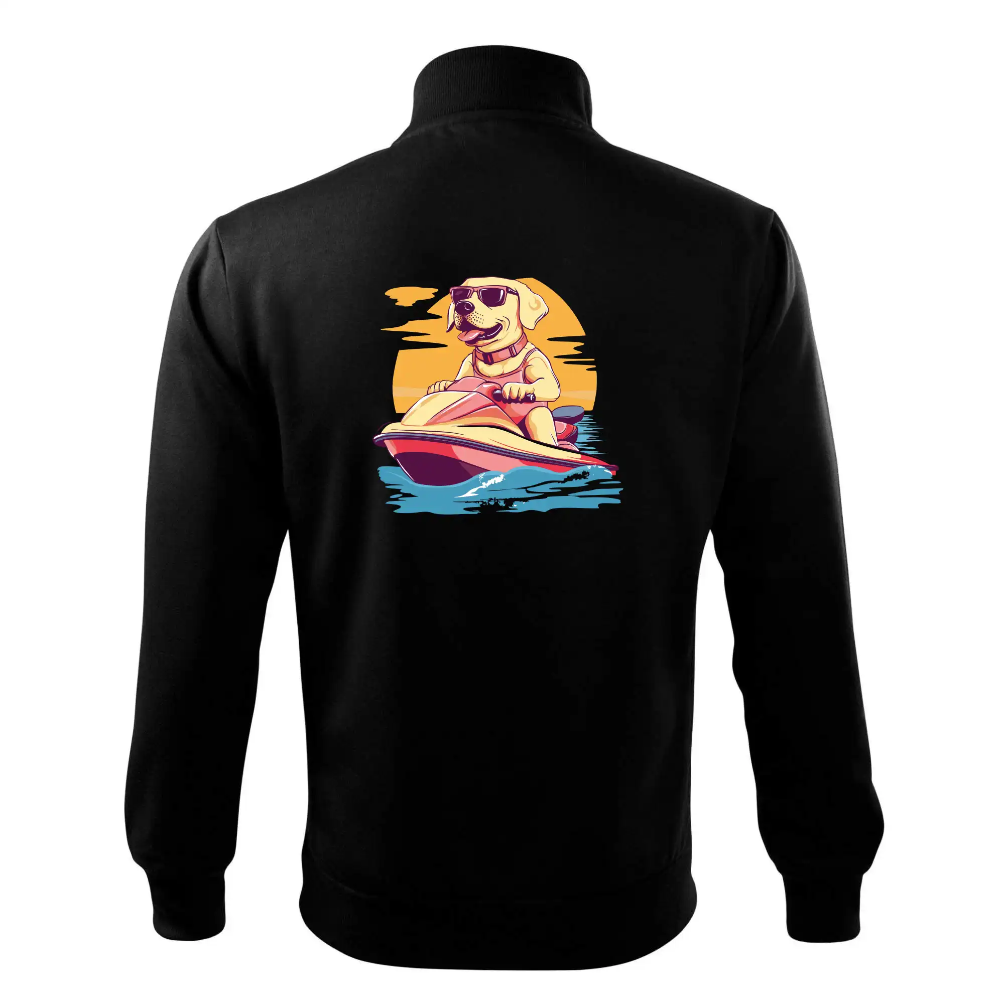 Zlatý retrívr na vodním skútru