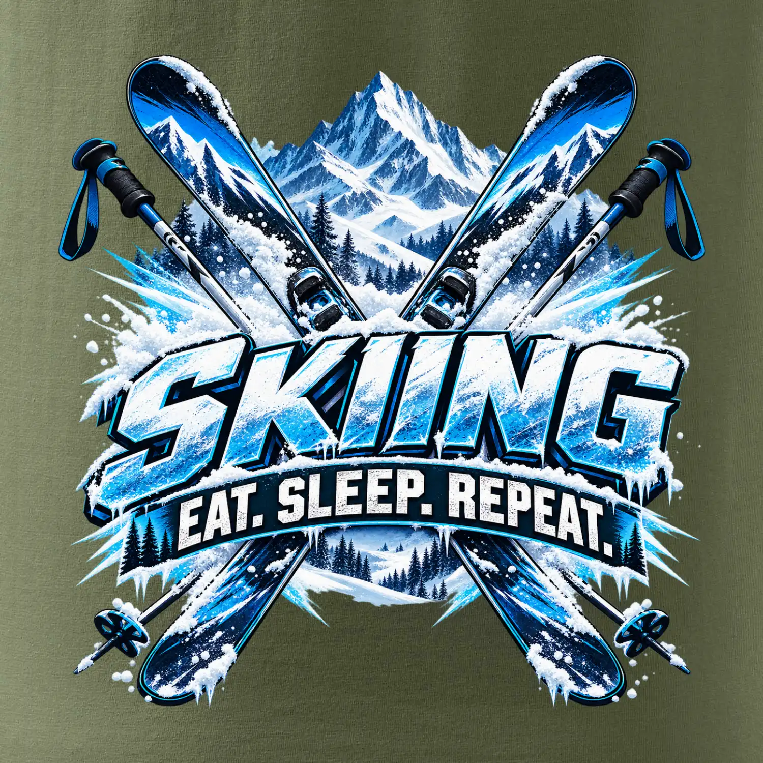 Sjezdové lyže v horách eat sleep repeat