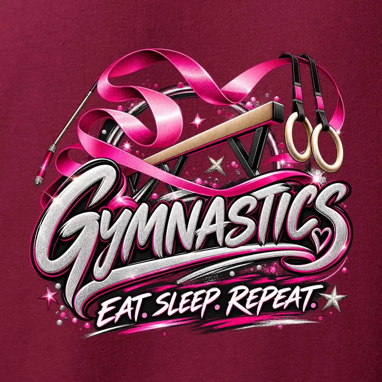 Gymnastická stuha a kruhy eat sleep repeat