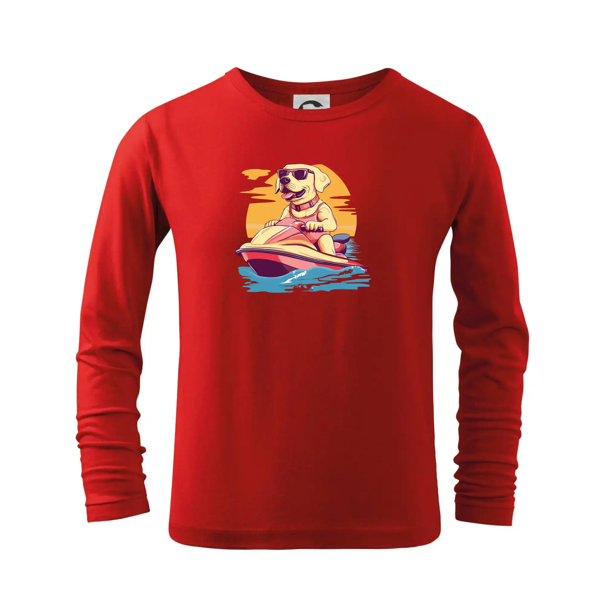 Zlatý retrívr na vodním skútru