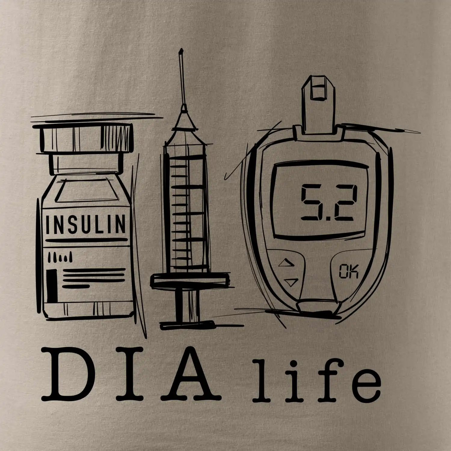 D I A life - kreslený insulin injekce a glukometr
