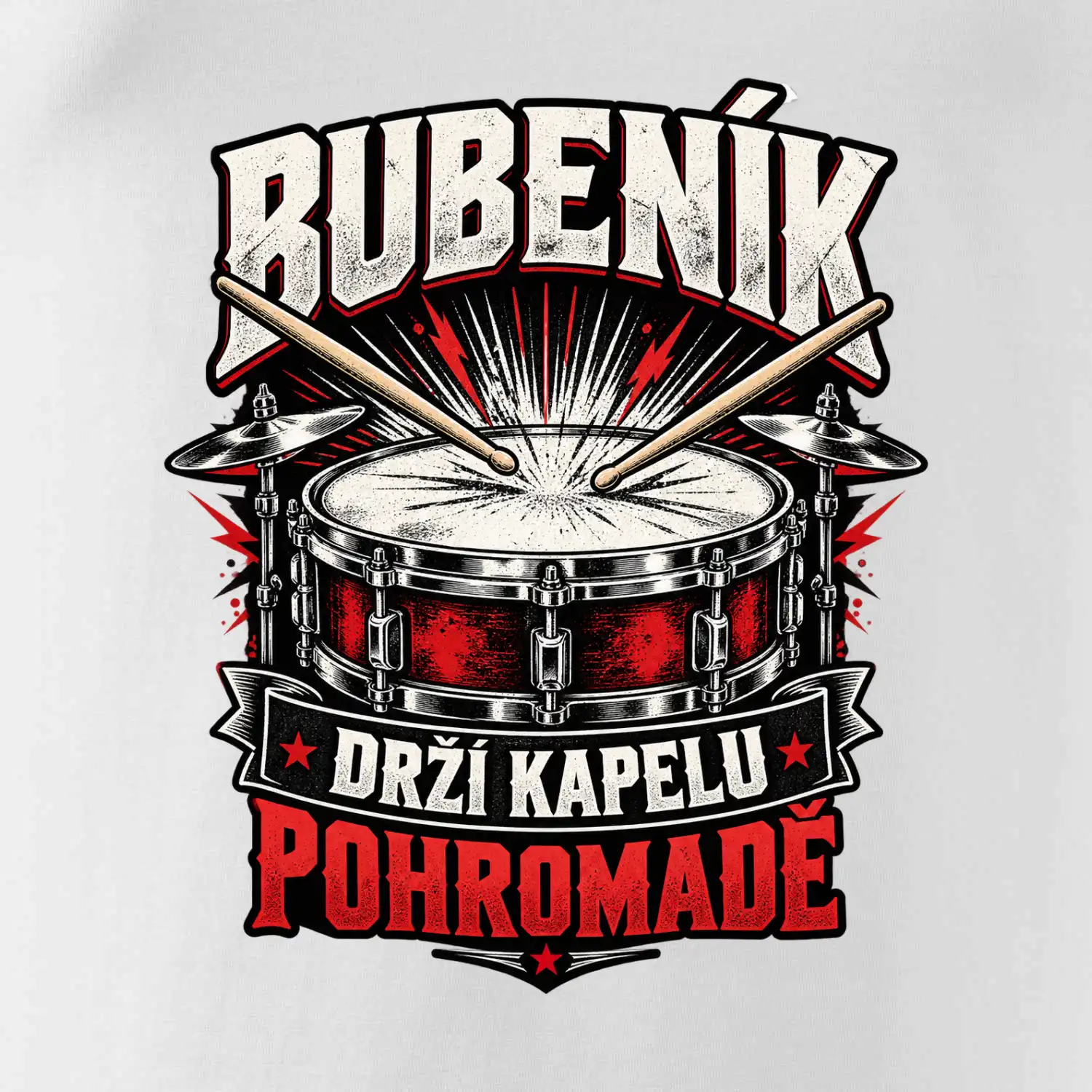 Bubeník drží kapelu pohromadě - červený rockový buben