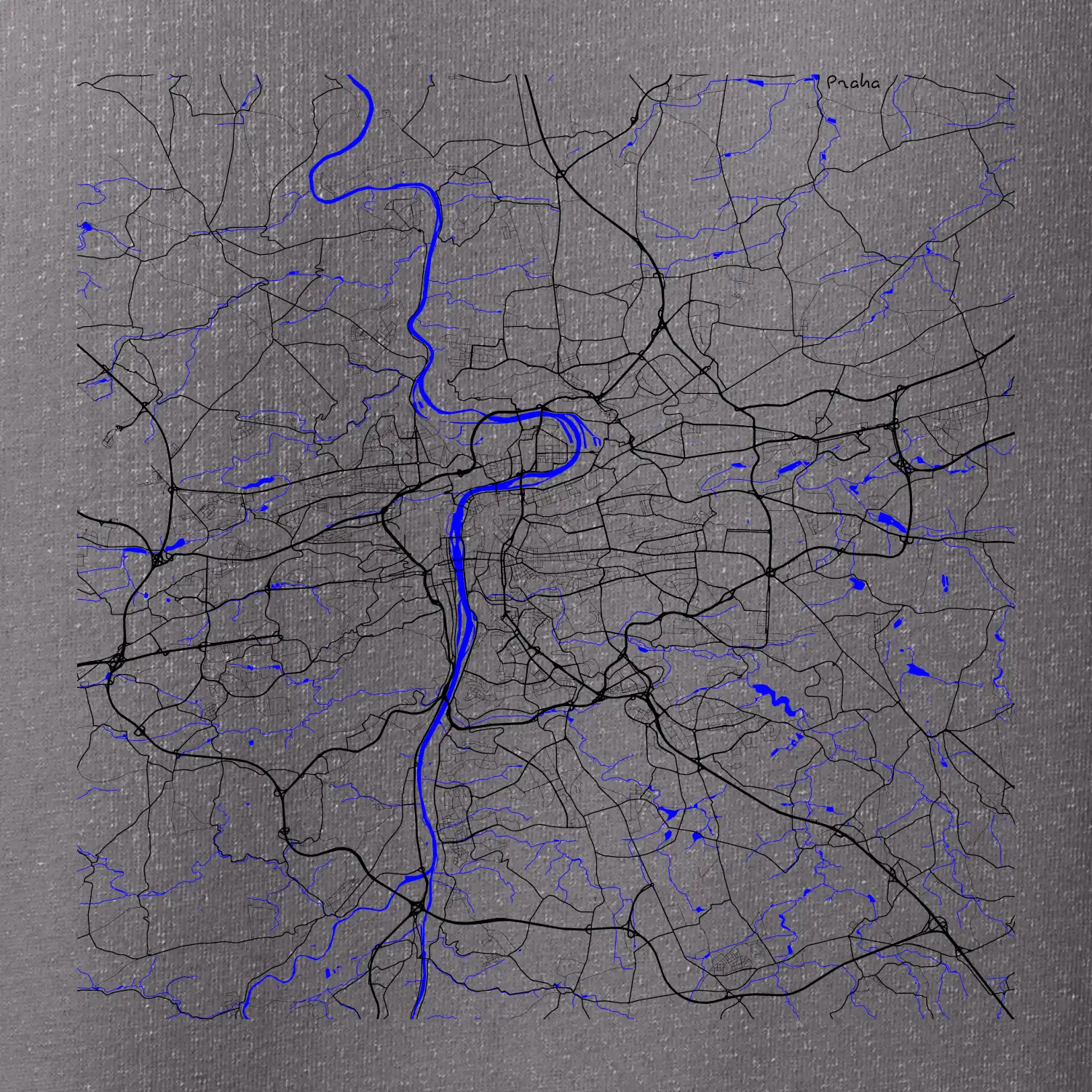 Praha - Mapa s vodními toky
