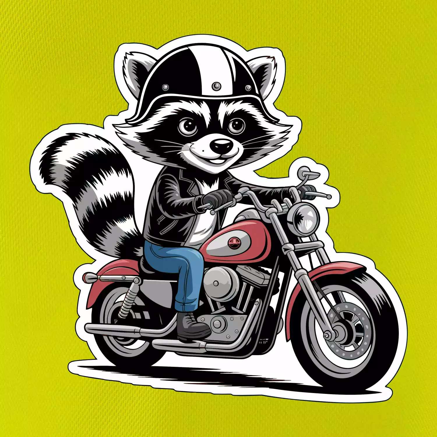 Mýval na motorce kreslený