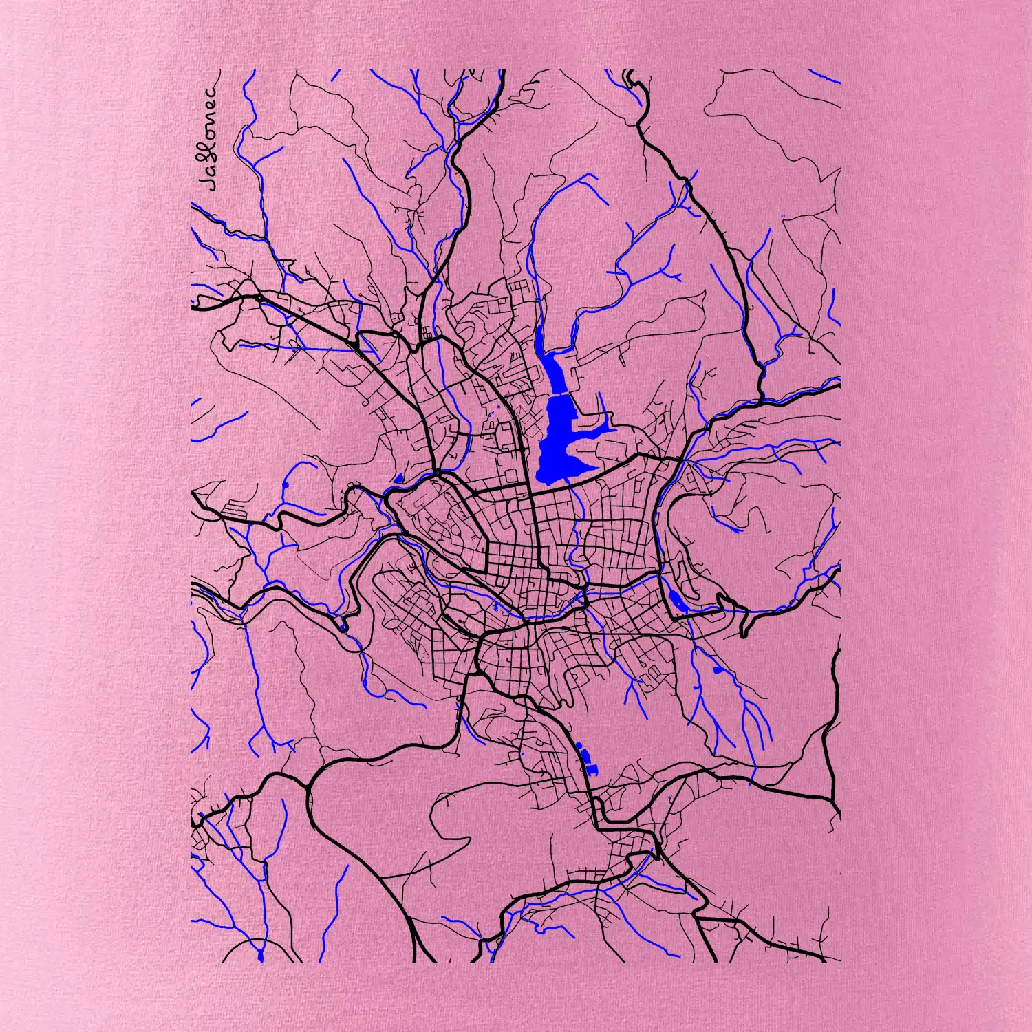 Jablonec nad Nisou - Mapa s vodními toky