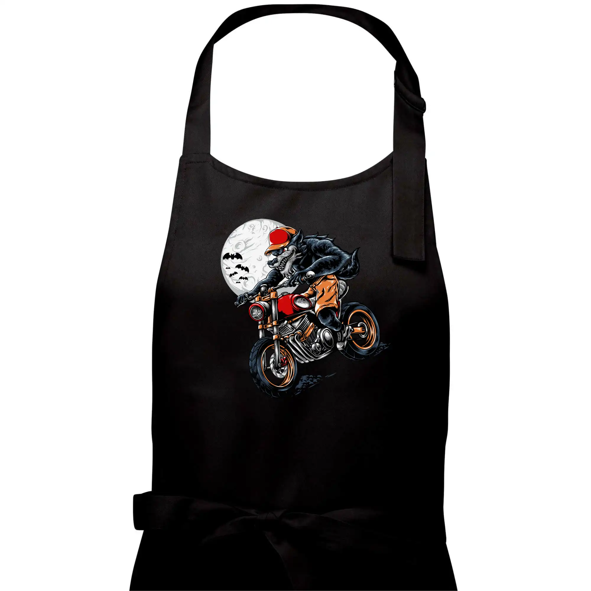 Kreslený vlk na motorce