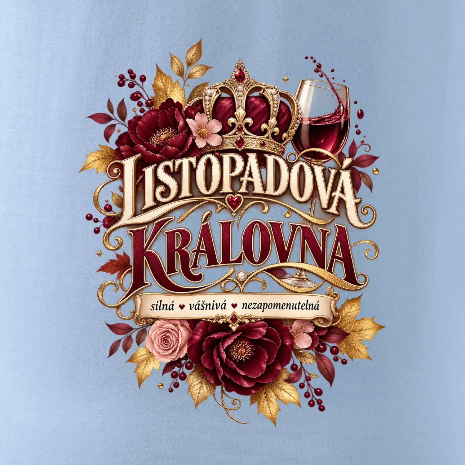 Listopadová královna s vínem a květinami