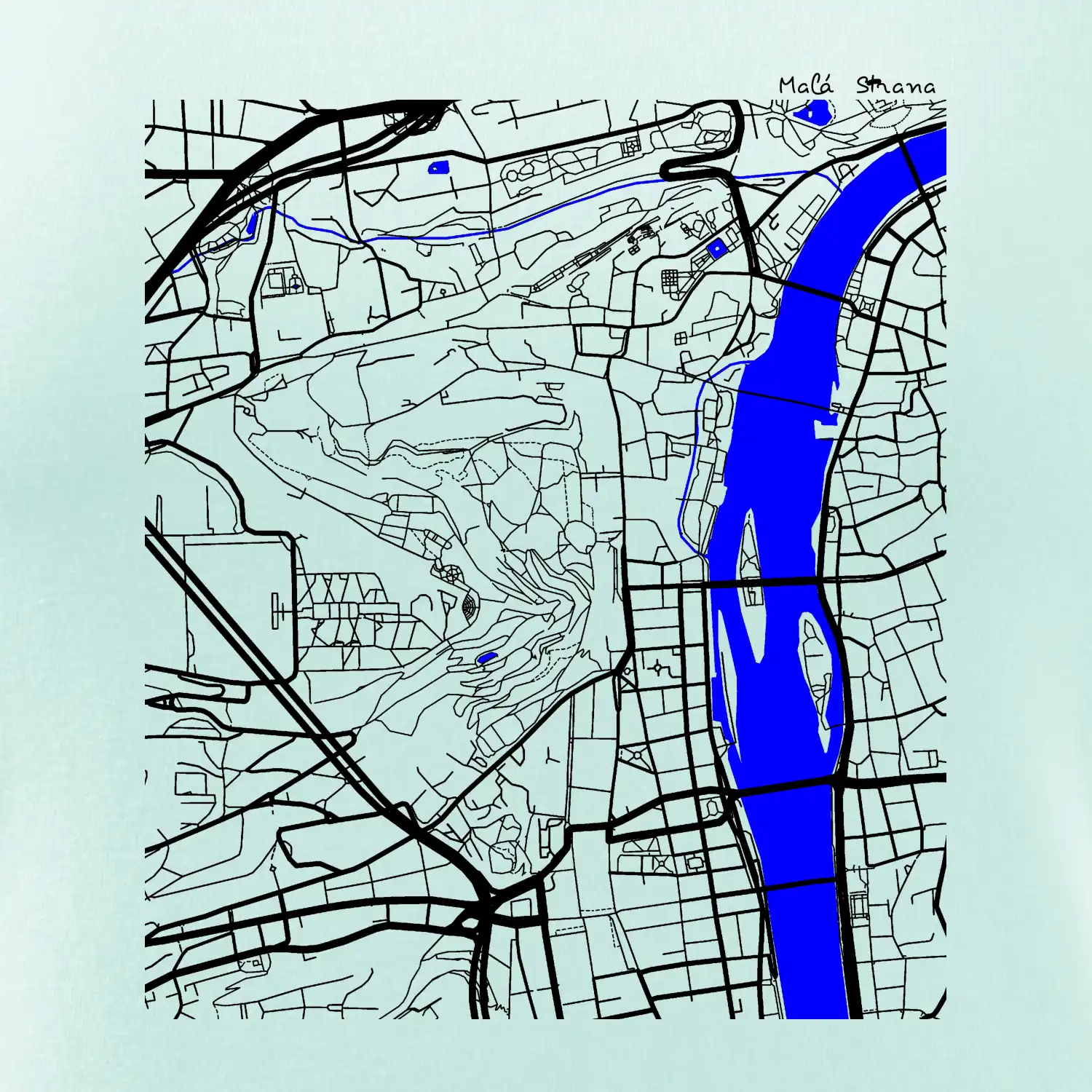 Praha Malá Strana - Mapa s vodními toky