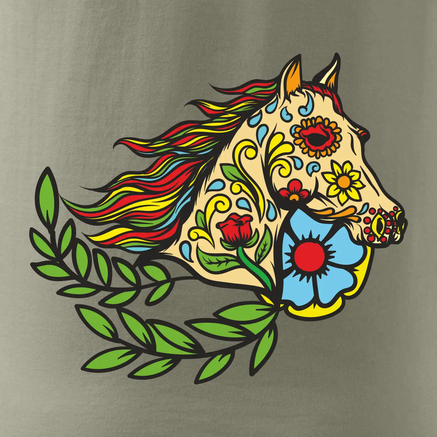 Kůň barevný s listy