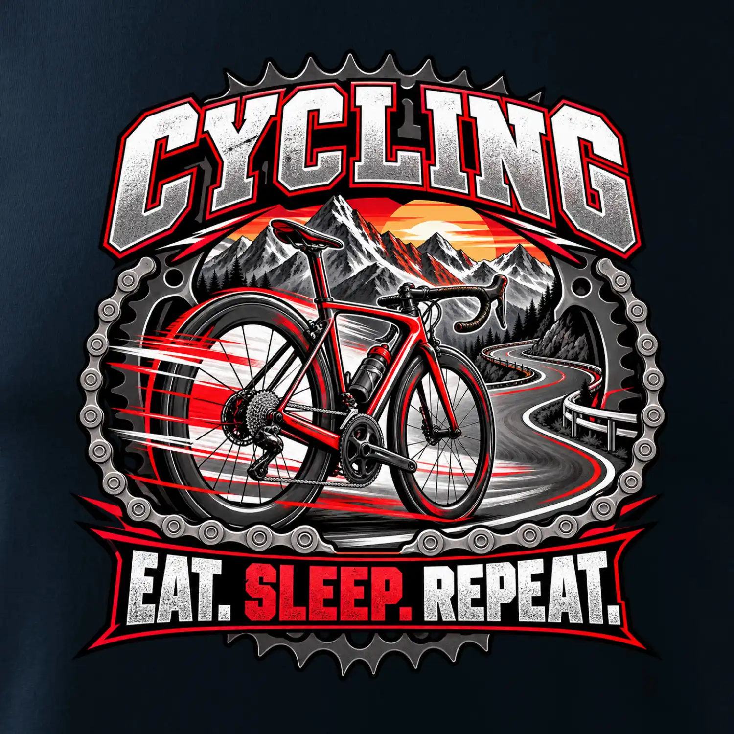 Cyklistické kolo mezi horami eat sleep repeat