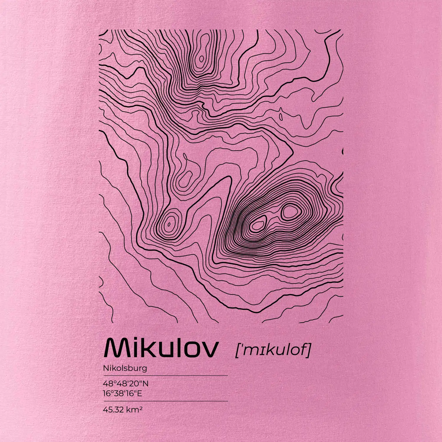 Mikulov - vrstevnice v obdélníku