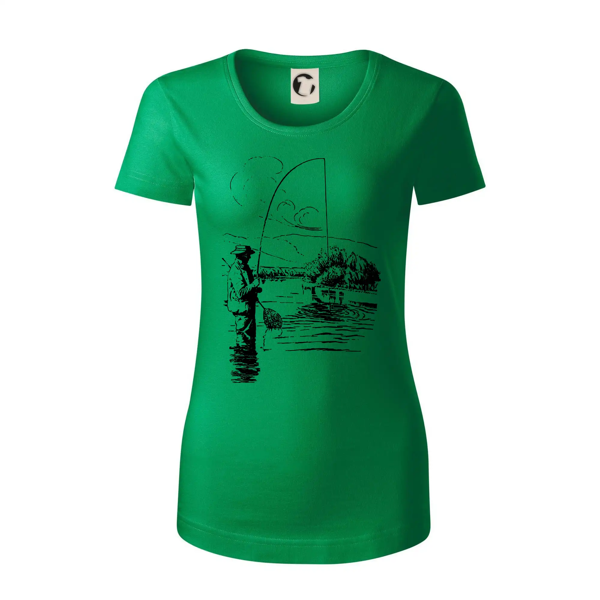 Kreslený rybář s podběrákem