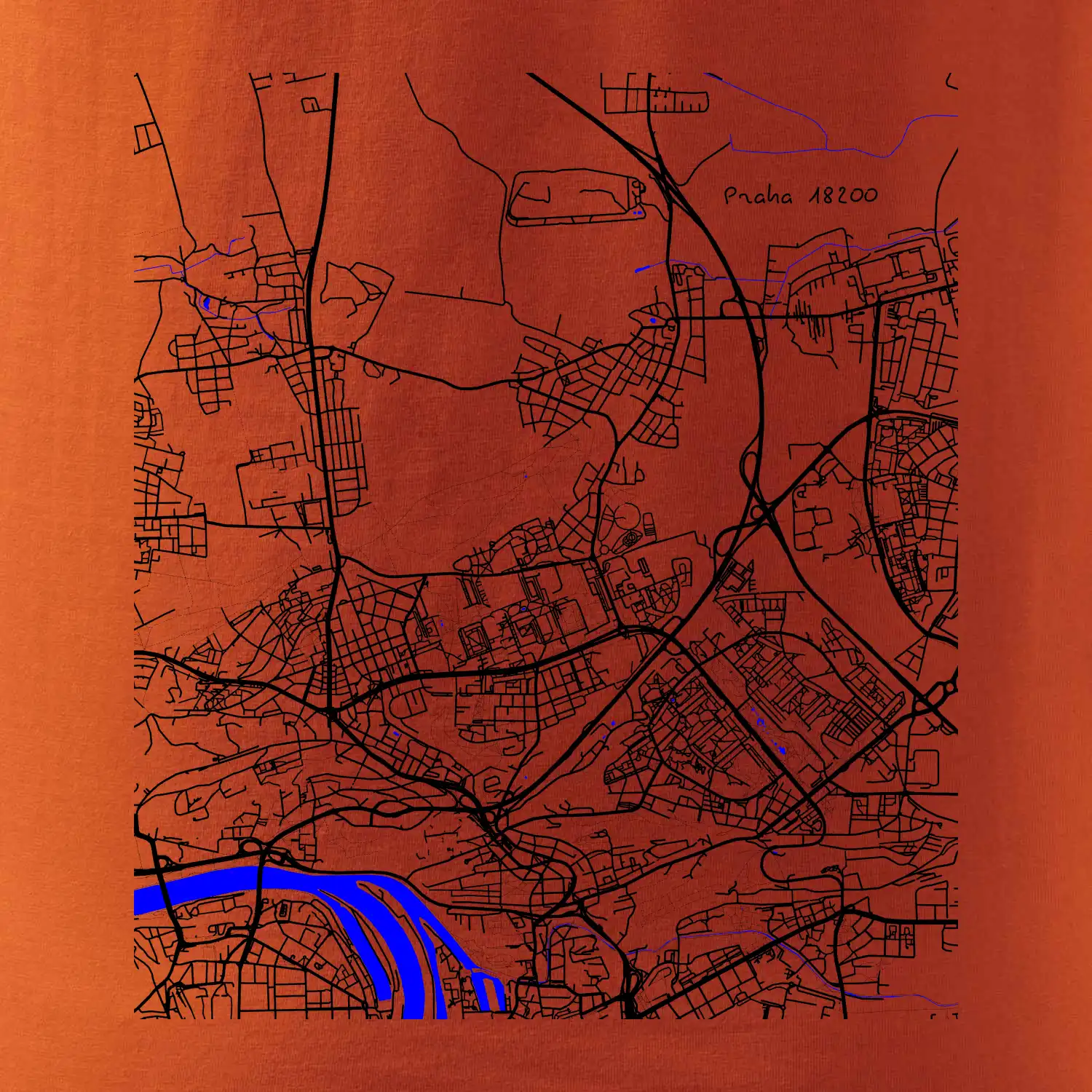 Praha 18200 - Mapa s vodními toky