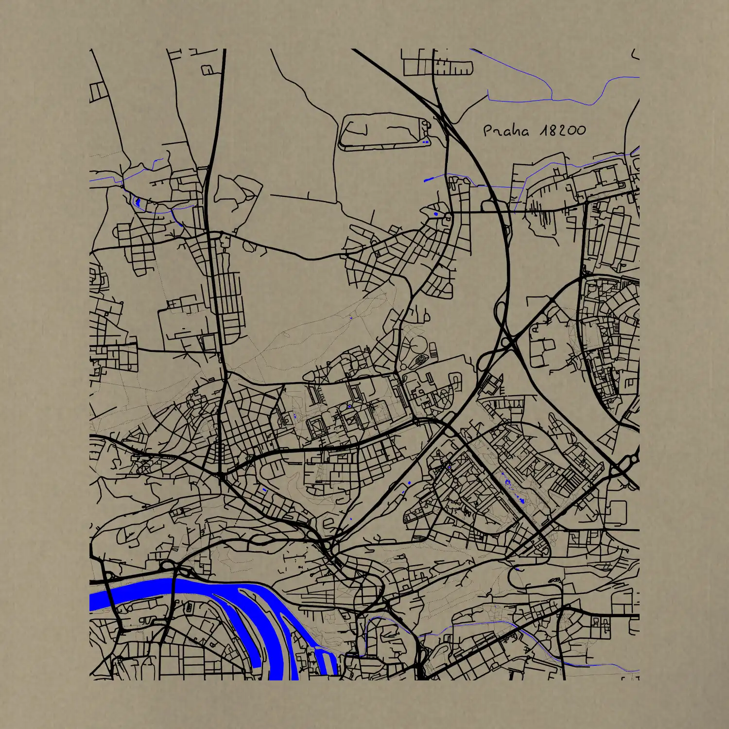 Praha 18200 - Mapa s vodními toky