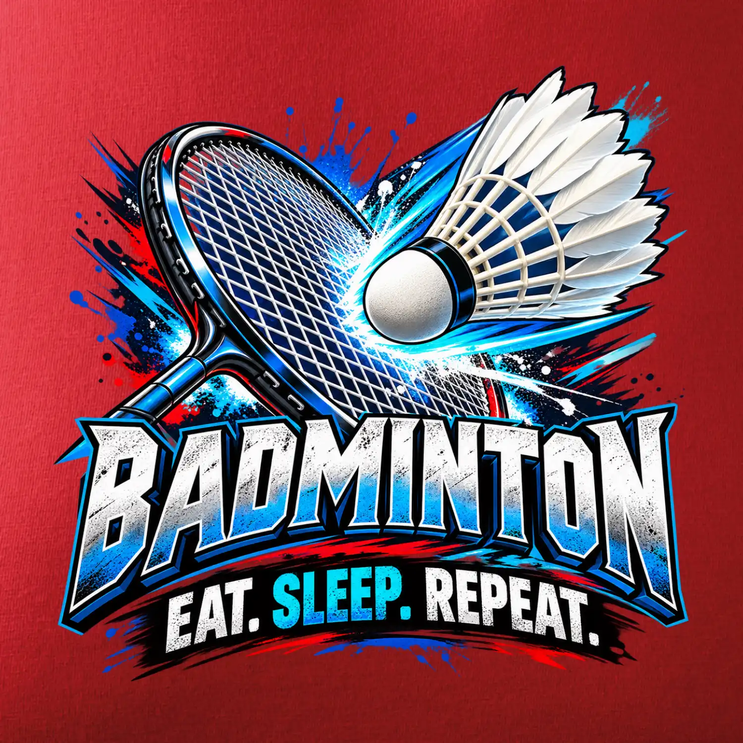 Badmintonová raketa s košíčkem eat sleep repeat