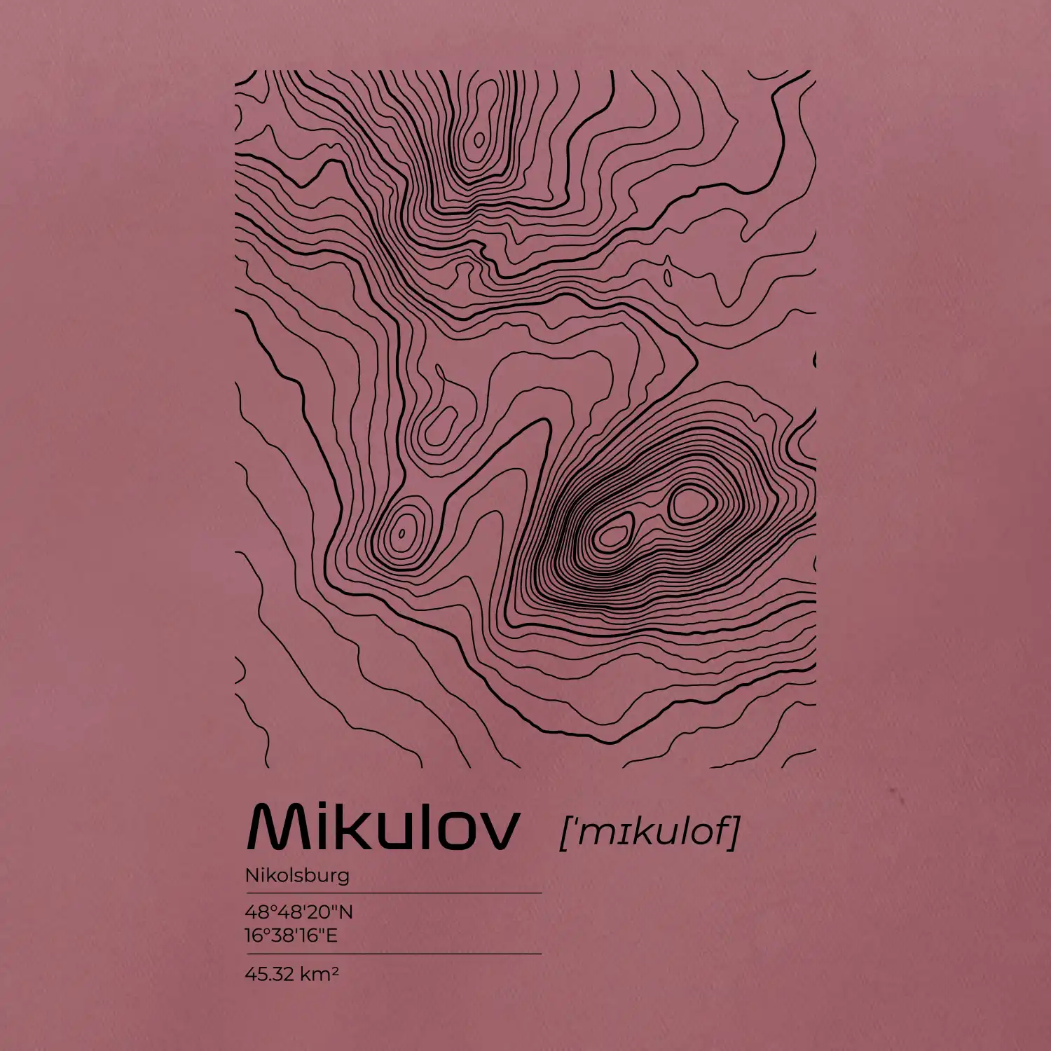 Mikulov - vrstevnice v obdélníku