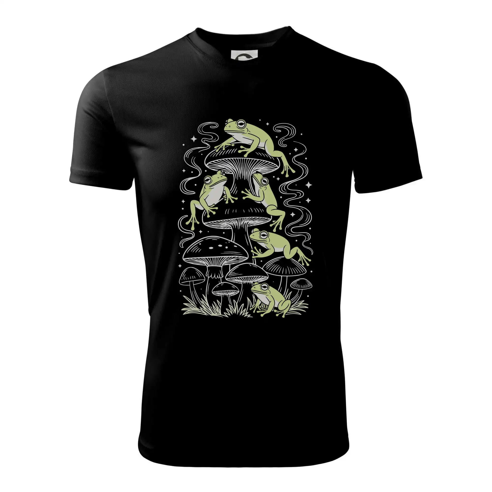 Goblincore frogs and various mushrooms