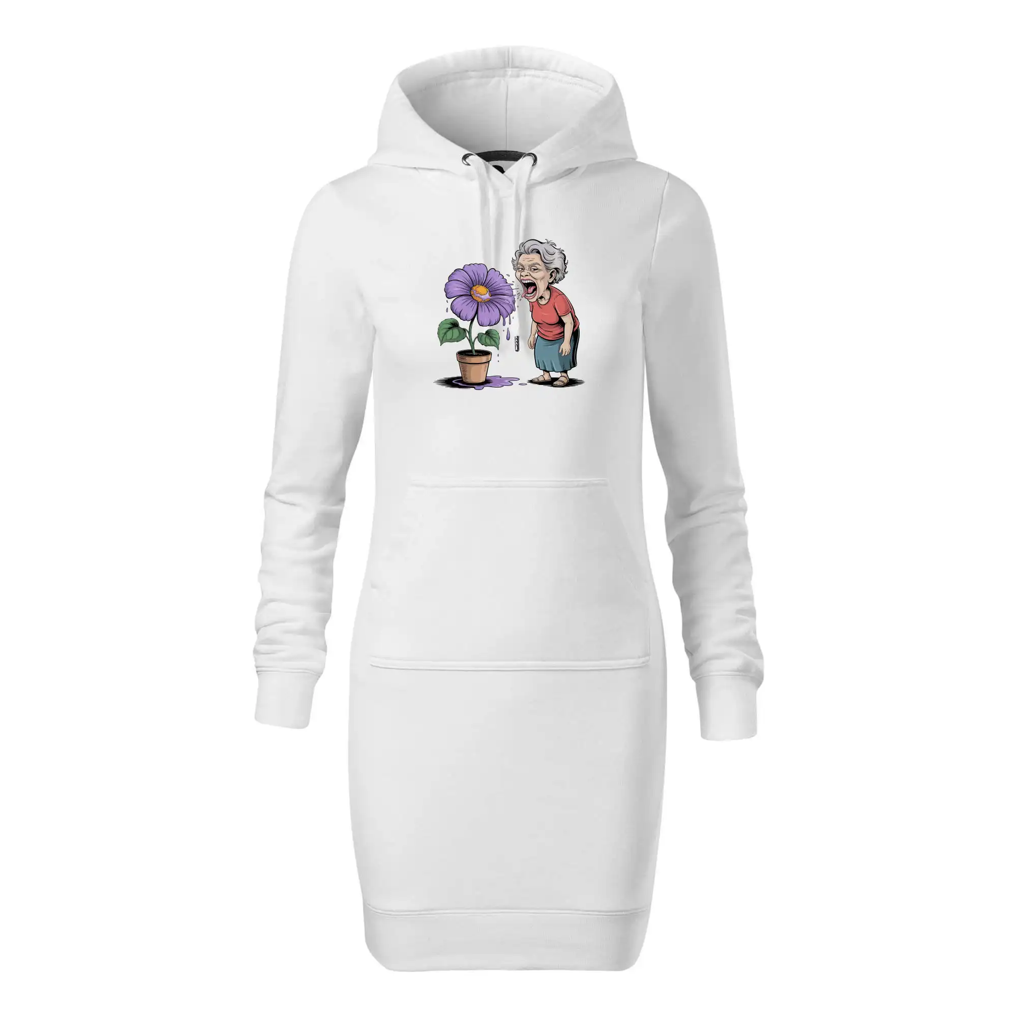 Stará paní plive na fialu