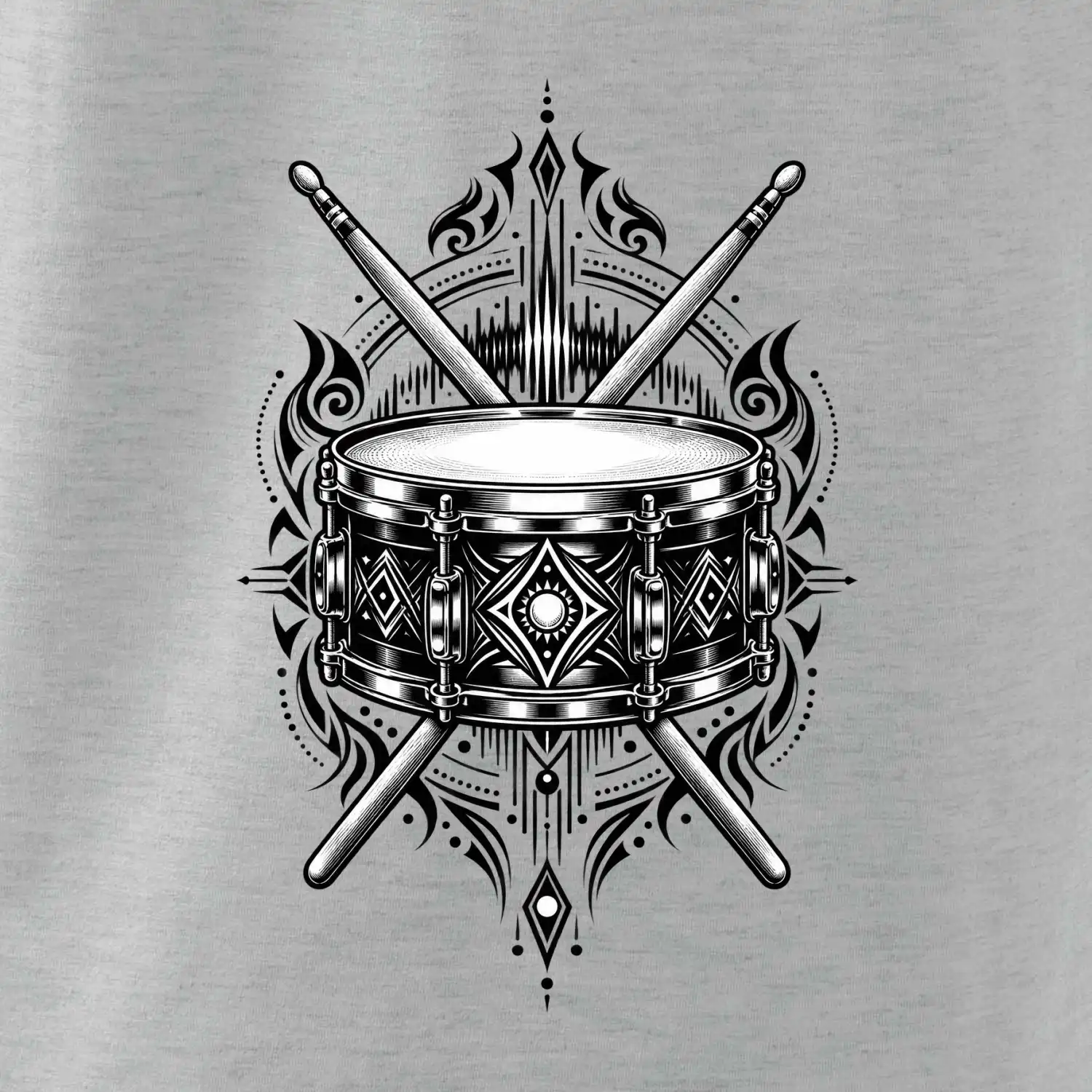 Ornamentální buben s paličkami - černobílý symbol