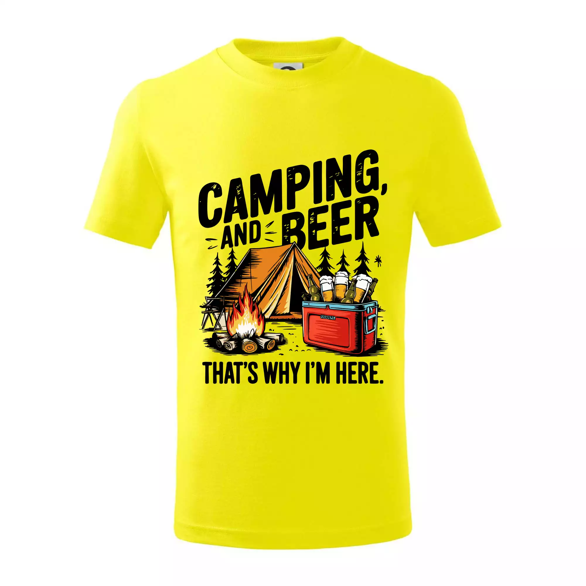 Černý nápis nápis Camping and beer